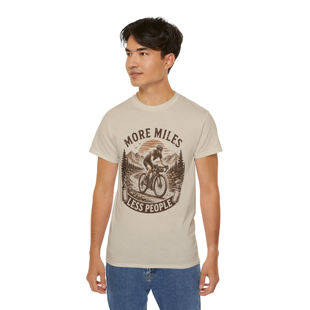 Gravel Cycling T‑Shirt — "More Miles, Less People" Gravel Bike Tee