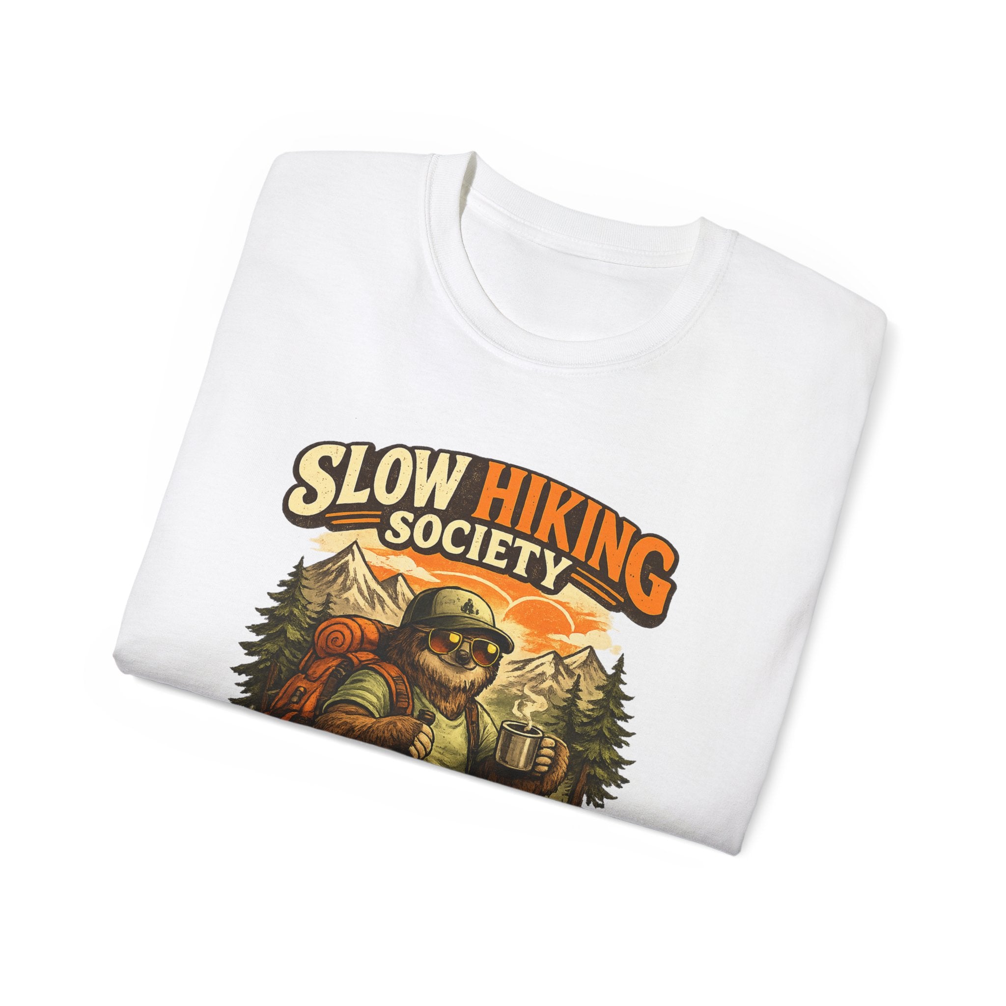 Slow Hiking Society T-Shirt — "Last One to the Top Wins" Vintage Outdoor Tee