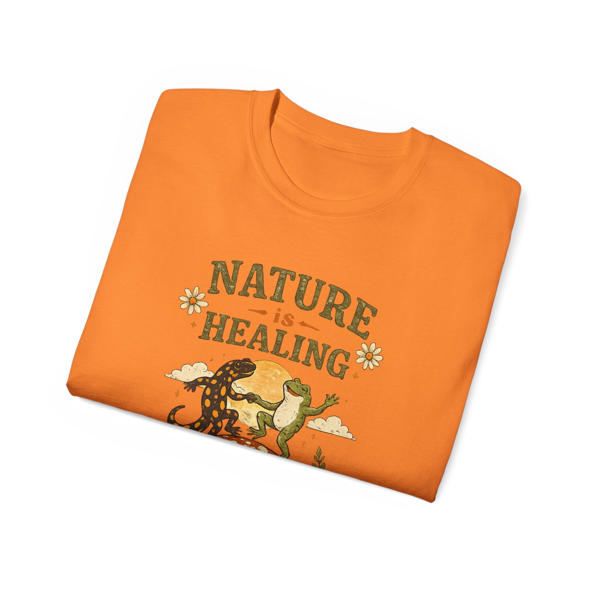 Nature Is Healing T‑Shirt — Retro Mushroom & frog lizard Graphic Tee