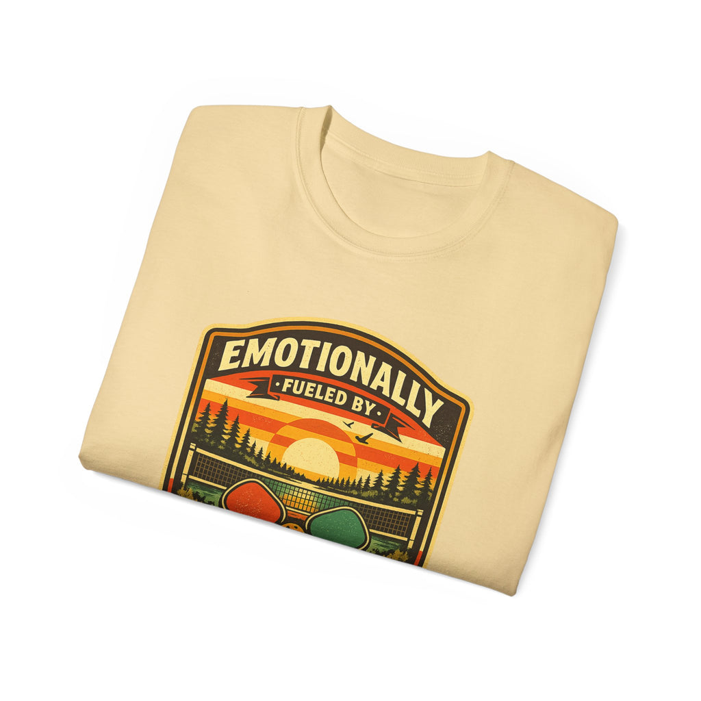 Pickleball Sunset Badge T‑Shirt  Emotionally Fueled by Pickleball