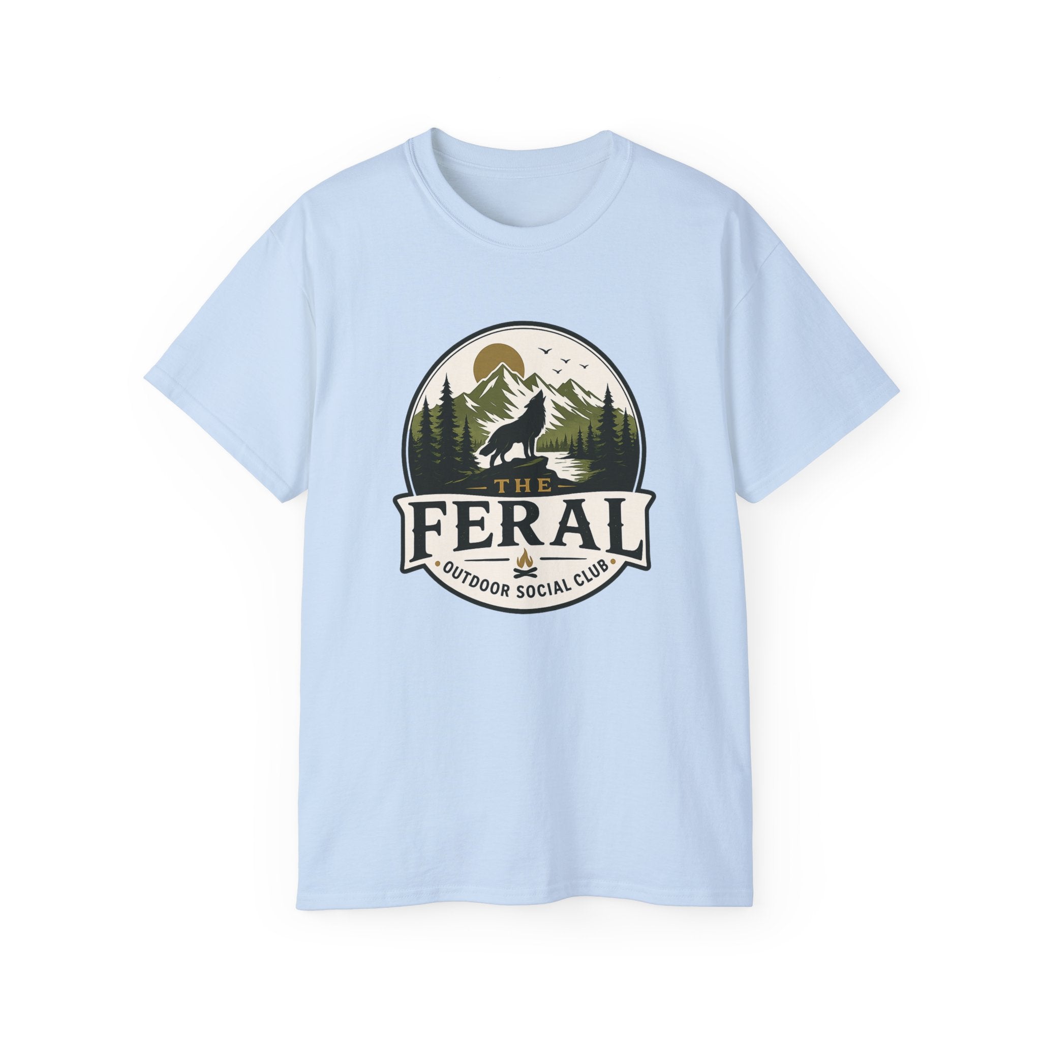 Feral Outdoor Social Club T-Shirt — Wilderness Wolf Logo Tee
