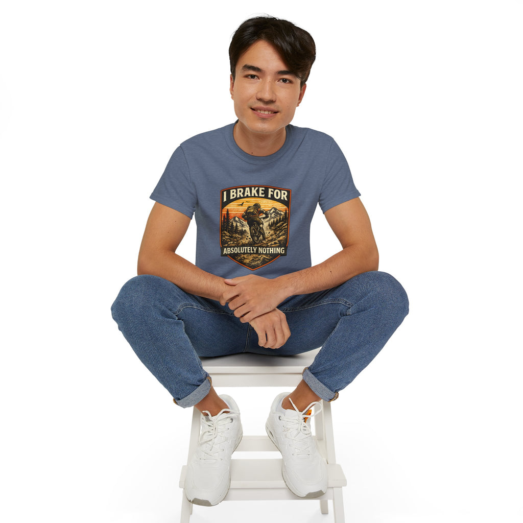 Mountain biking Tee Shirt — "I Brake for Absolutely Nothing" Vintage Rider Tee