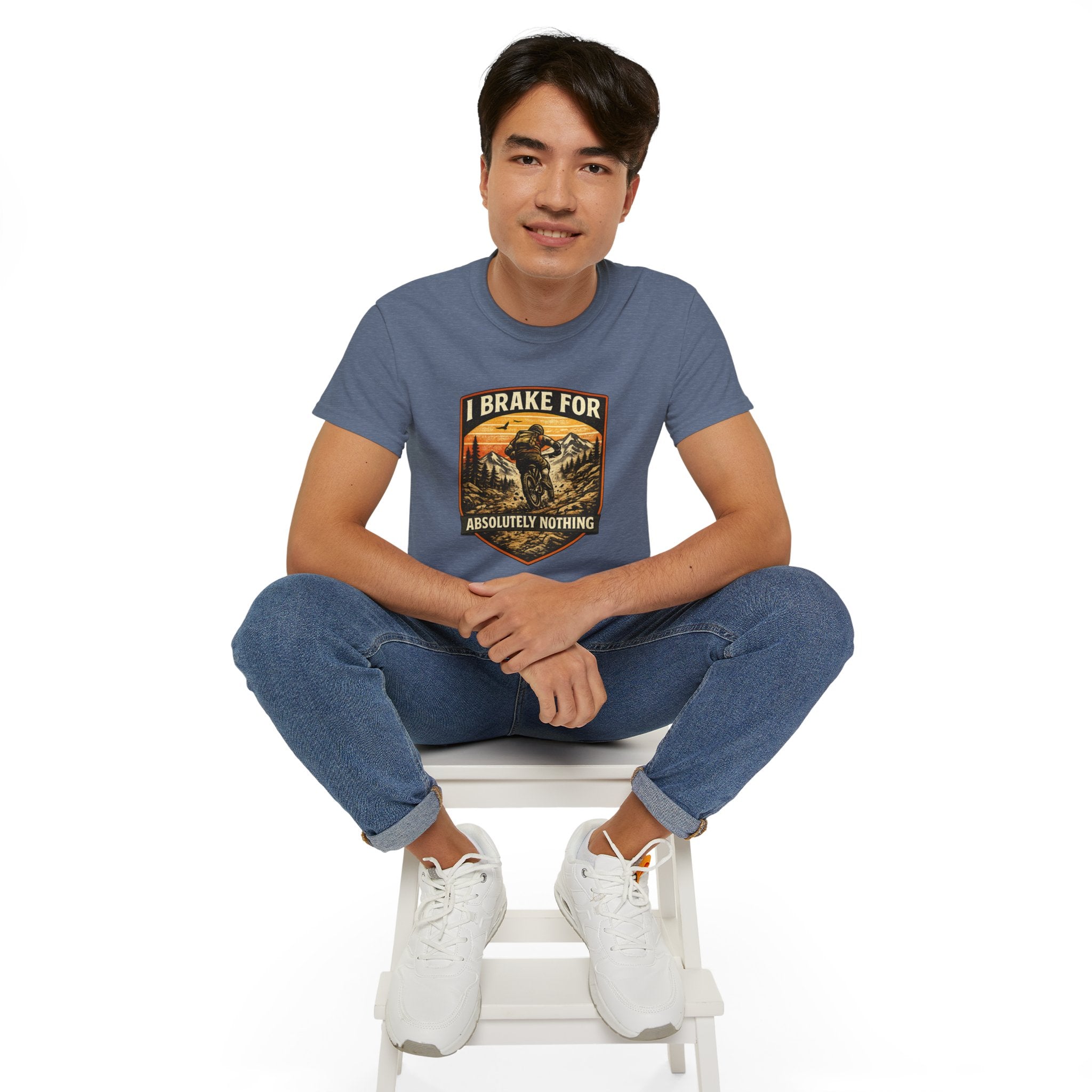 Mountain biking Tee Shirt — "I Brake for Absolutely Nothing" Vintage Rider Tee