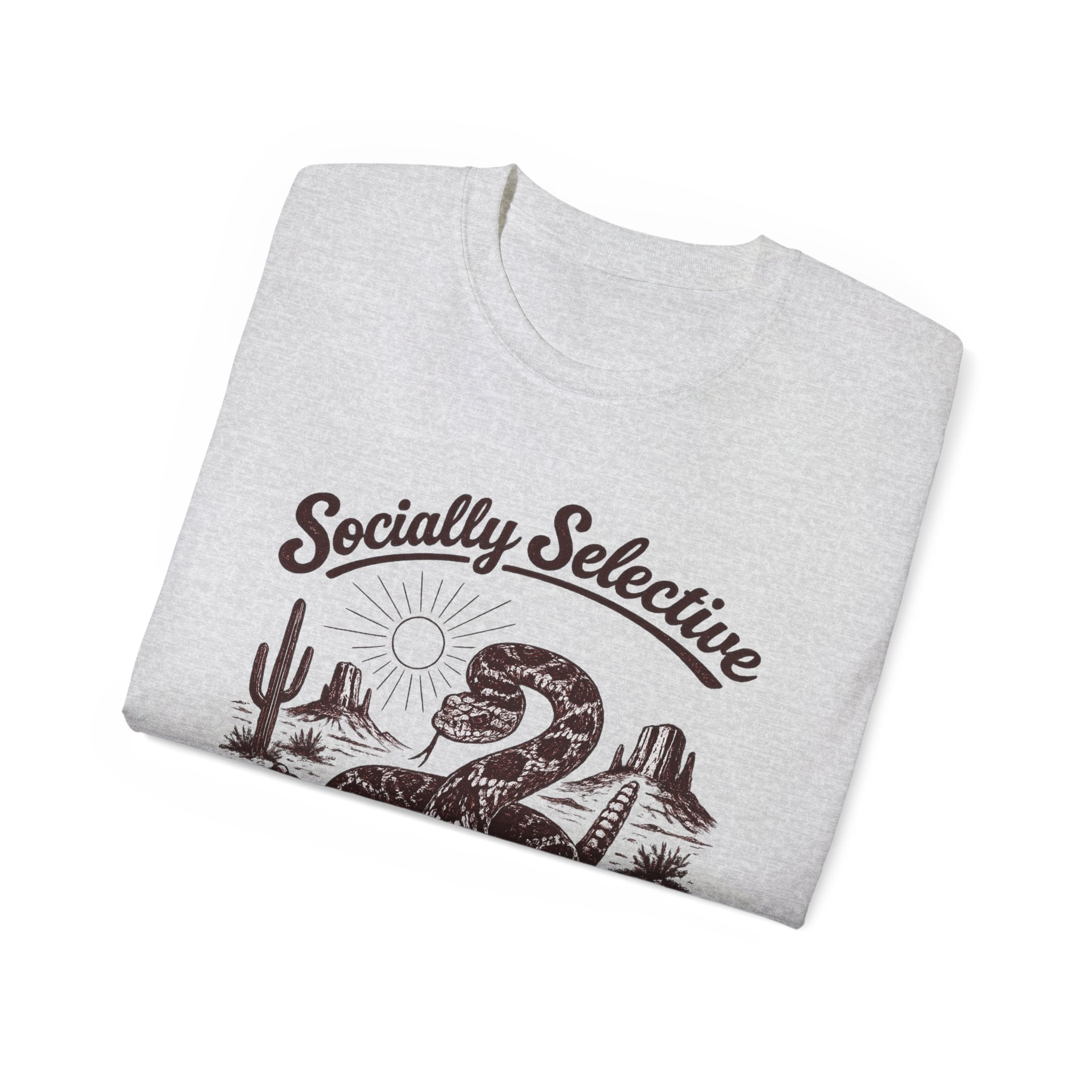 T-Shirt — "Socially Selective Since Birth" Vintage Desert Snake Graphic Tee