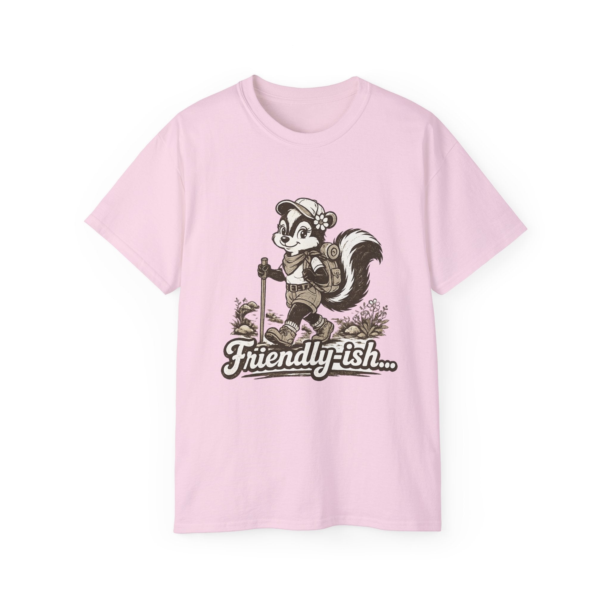 Friendly-ish Woman's Hiking Skunk Tee — Retro Outdoors Graphic T-Shirt