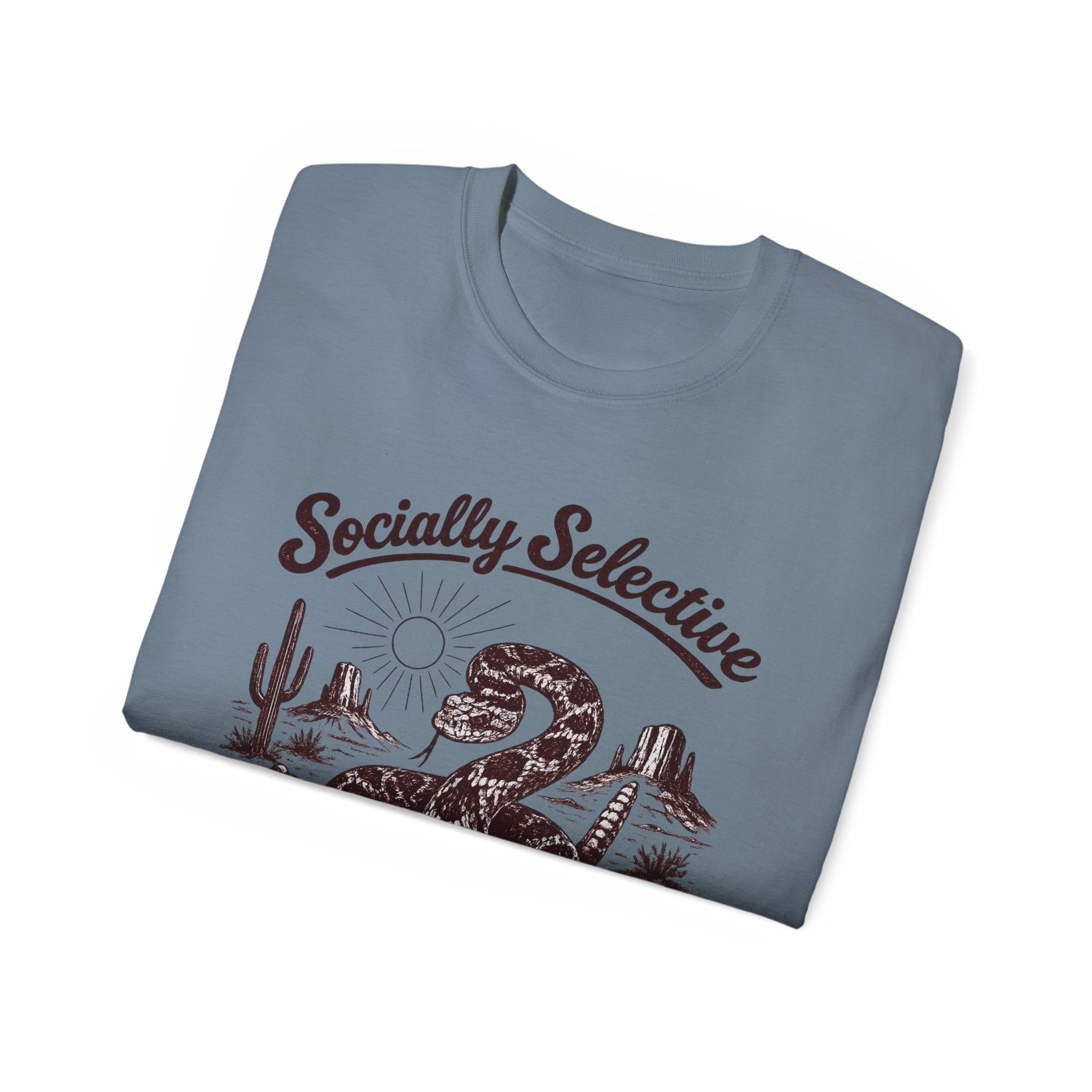 T-Shirt — "Socially Selective Since Birth" Vintage Desert Snake Graphic Tee
