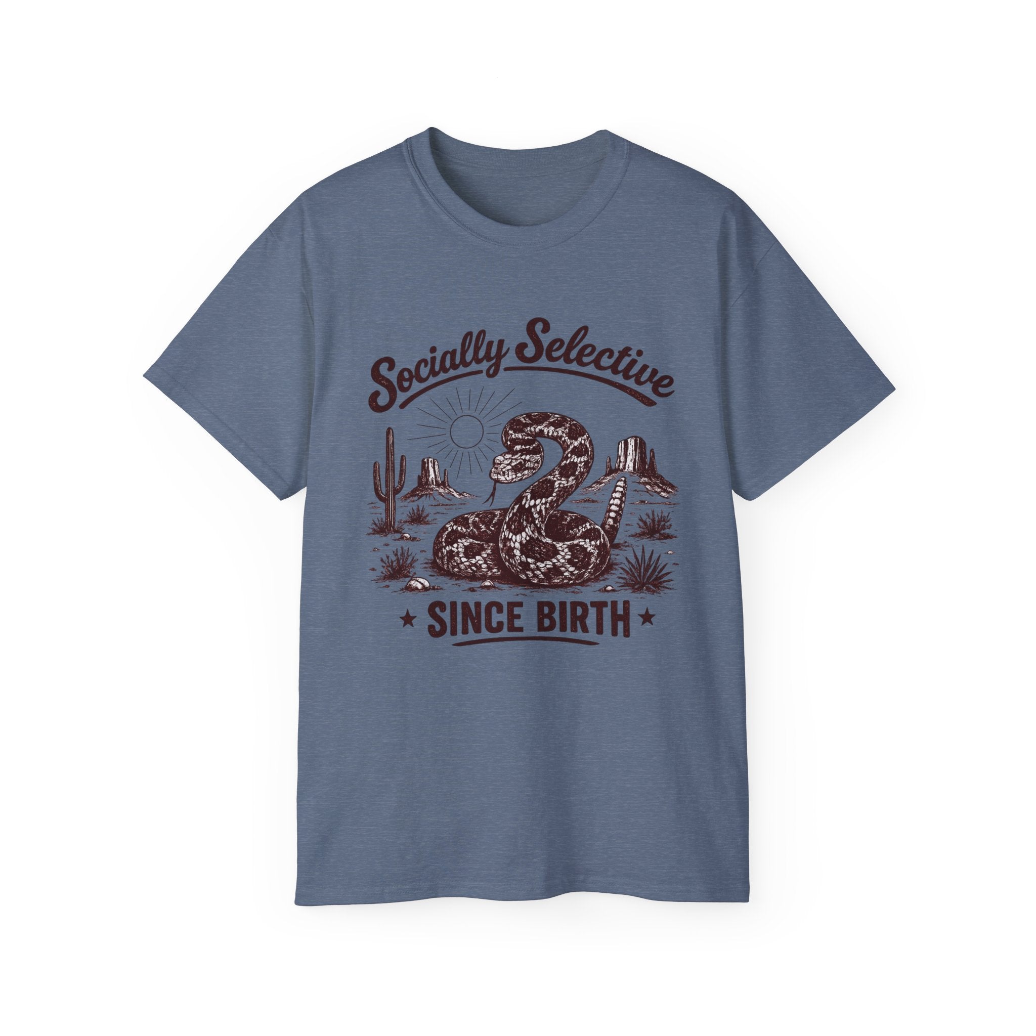 T-Shirt — "Socially Selective Since Birth" Vintage Desert Snake Graphic Tee