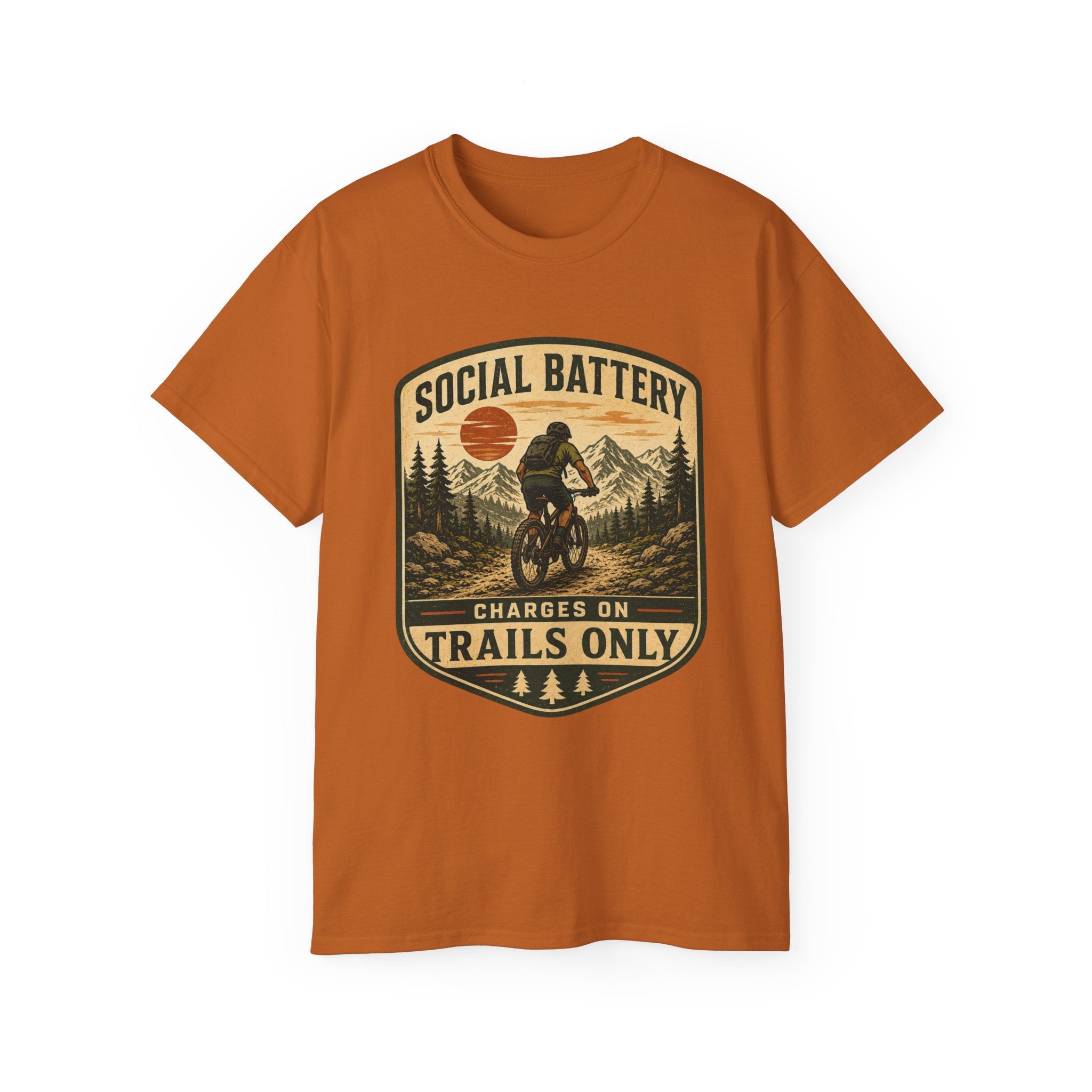 Mountain Biking Tee — "Social Battery Charges on Trails Only" Graphic T‑Shirt