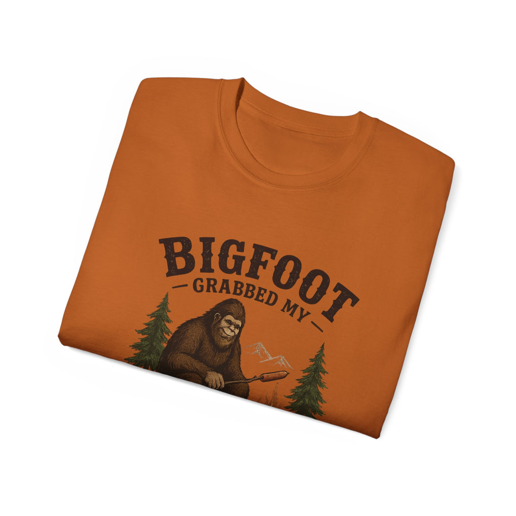 Bigfoot Grabbed My Weiner T-Shirt — Funny Camping Sasquatch Tee
