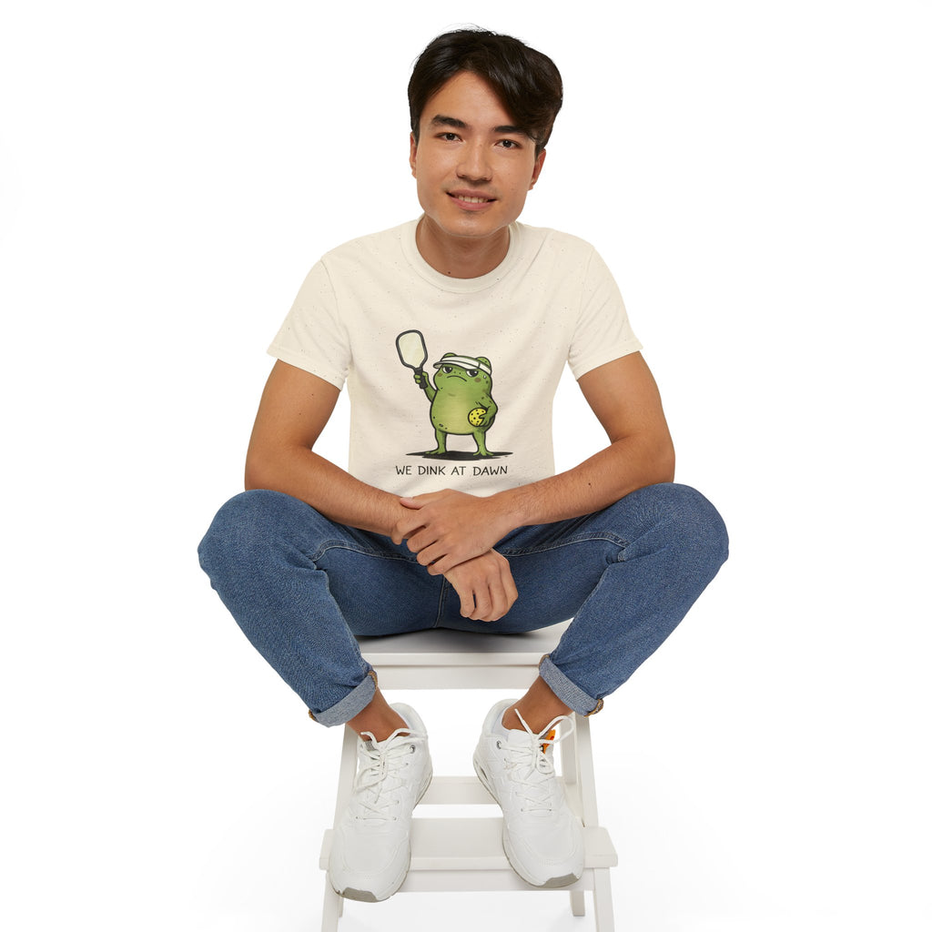 “We Drink at Dawn” Funny Pickleball T-Shirt — Cute Drunk Pickleball Graphic Tee