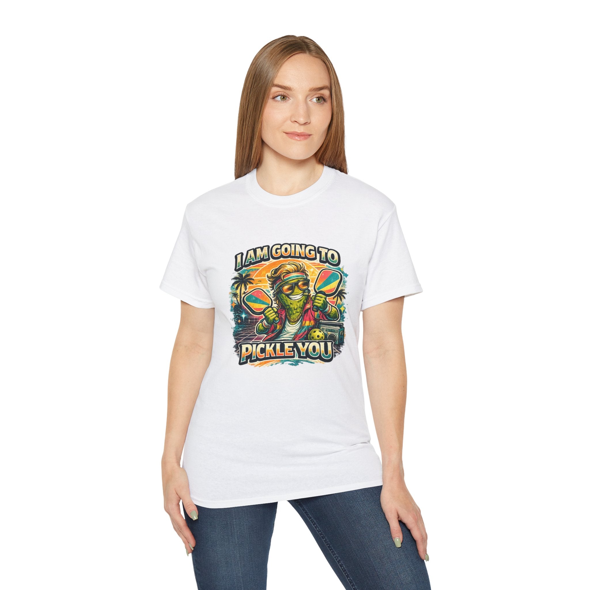 I Am Going To Pickle You Tee — Funny Pickleball Character Graphic T-Shirt