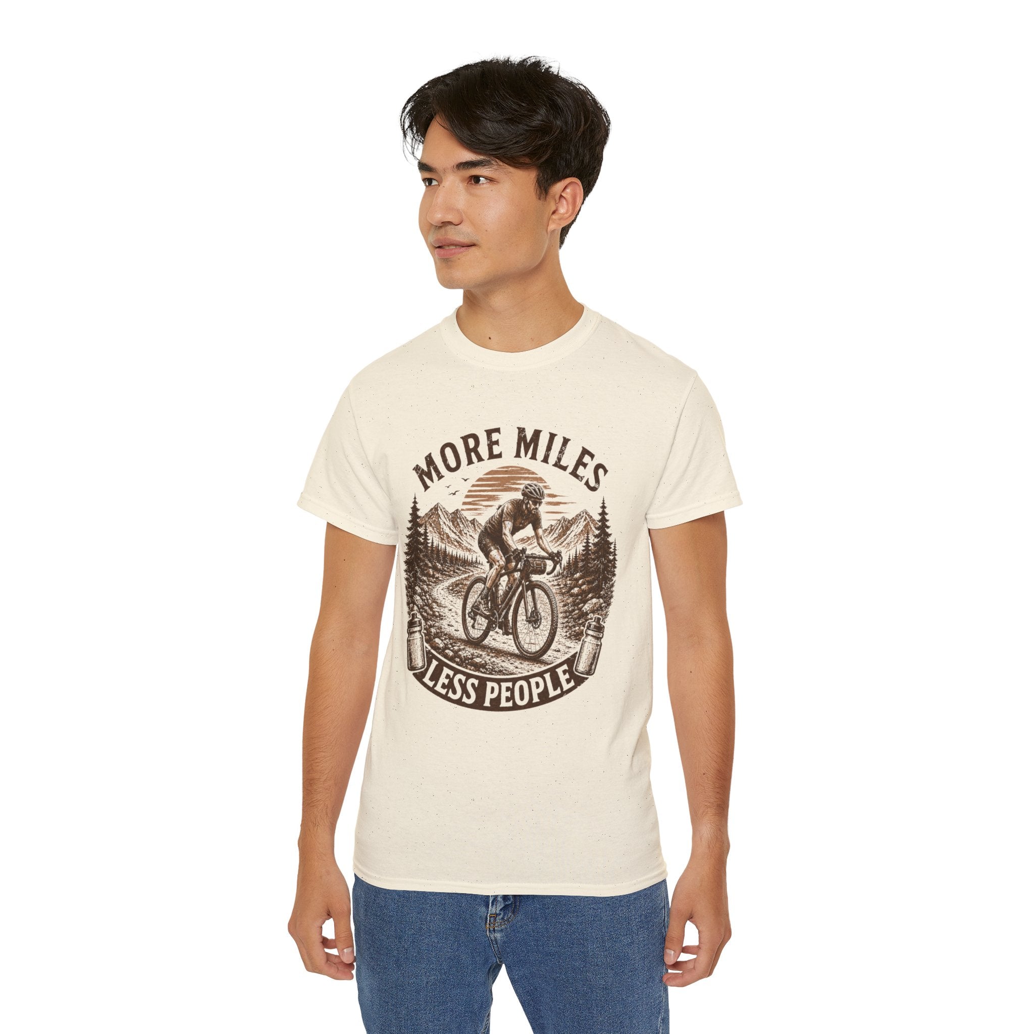 Gravel Cycling T‑Shirt — "More Miles, Less People" Gravel Bike Tee