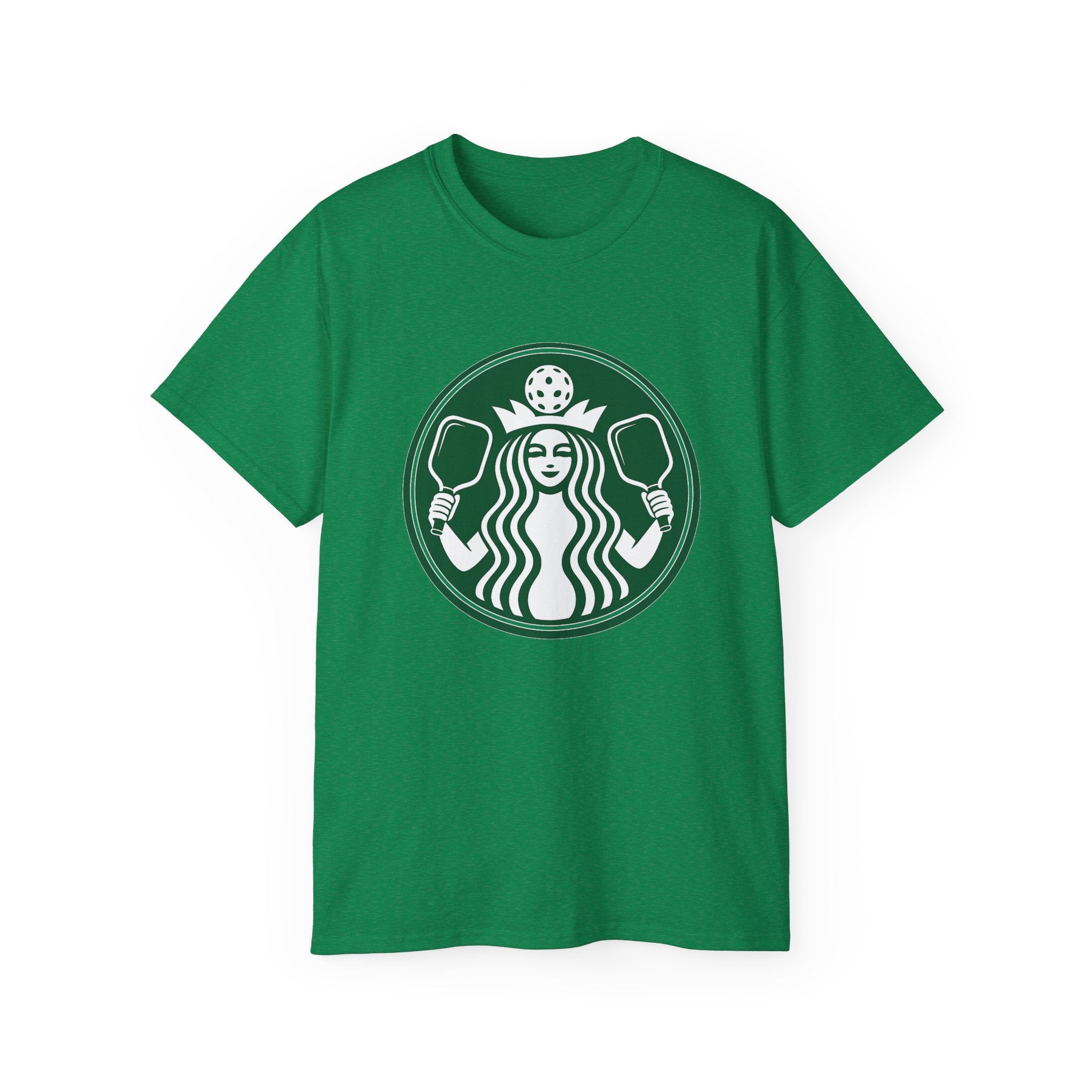 Coffee pickleball Logo Tee — Retro Mermaid Holding paddles Graphic T-Shirt