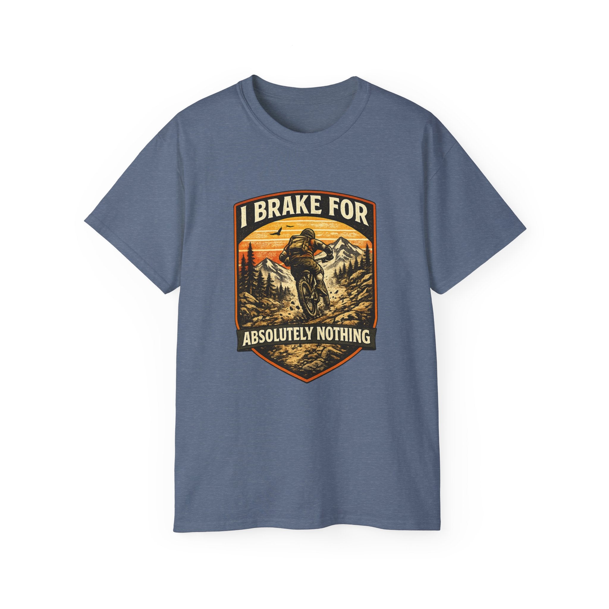Mountain biking Tee Shirt — "I Brake for Absolutely Nothing" Vintage Rider Tee