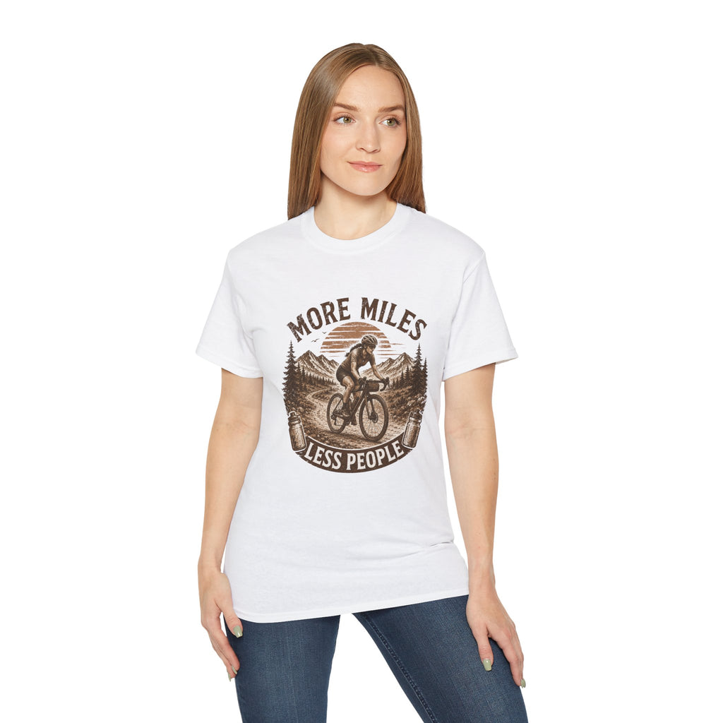 Women’s Gravel Cycling Tee — "More Miles Less People" Gravel Biker Shirt
