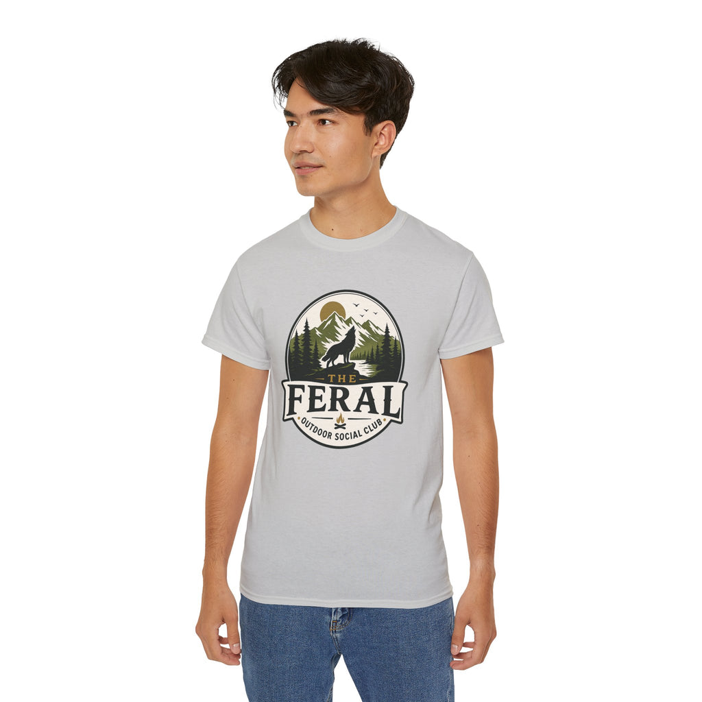Feral Outdoor Social Club T-Shirt — Wilderness Wolf Logo Tee