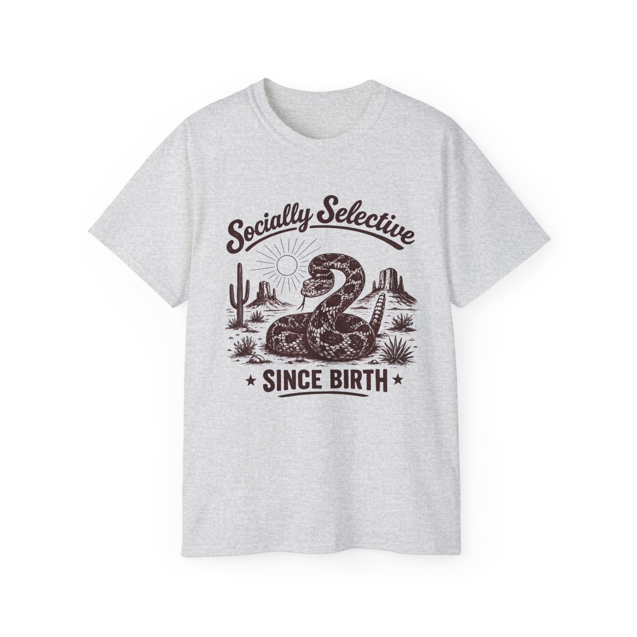 T-Shirt — "Socially Selective Since Birth" Vintage Desert Snake Graphic Tee