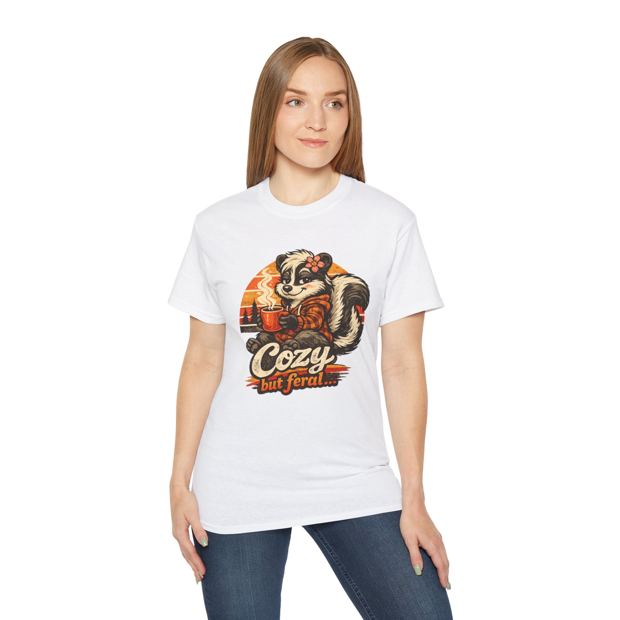 Cozy But Feral Skunk T-Shirt – Cute Retro Autumn Graphic Tee