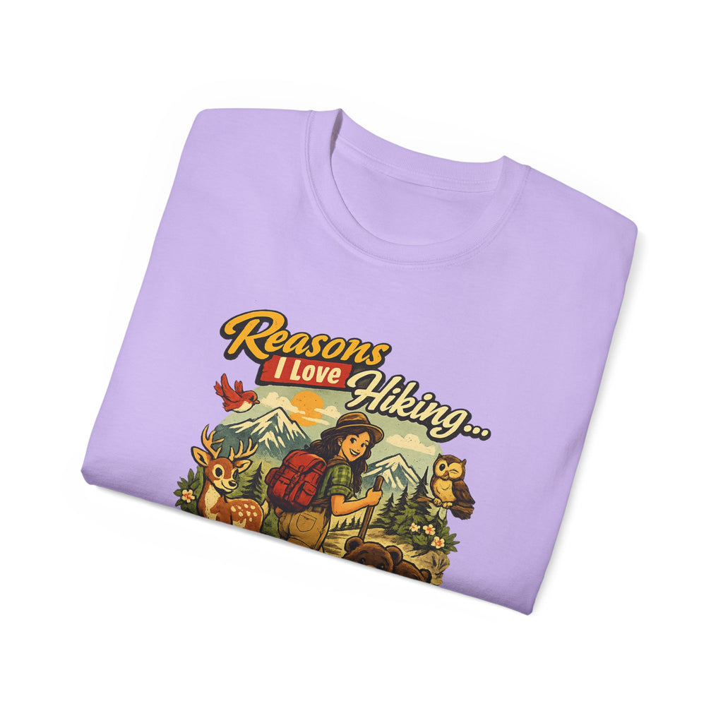 Hiking T-Shirt — "Reasons I Love Hiking... It Keeps Me From Being Charged For Murder" Retro Outdoor Tee