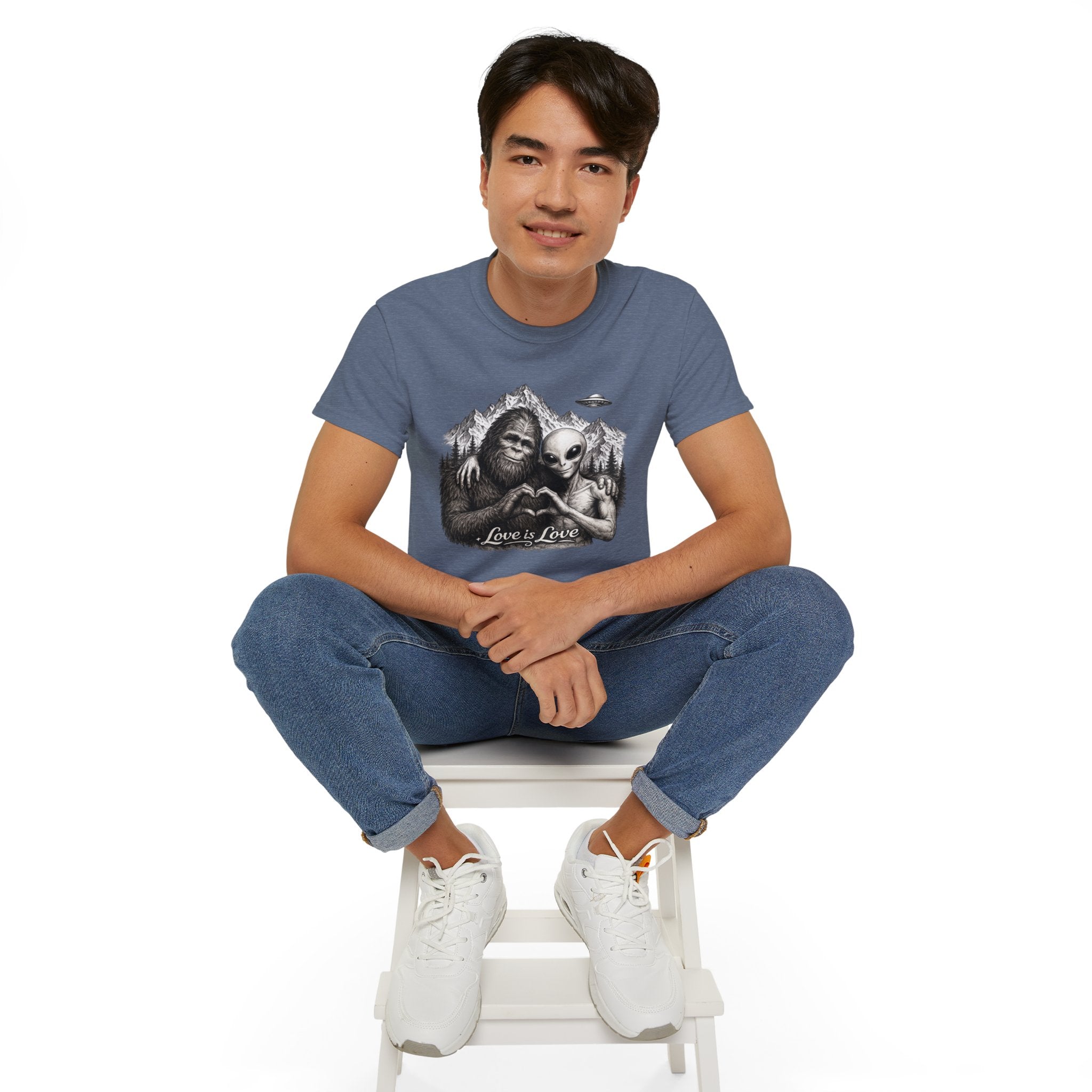 Love Is Love Tee — Bigfoot & Alien Heart Graphic T-Shirt