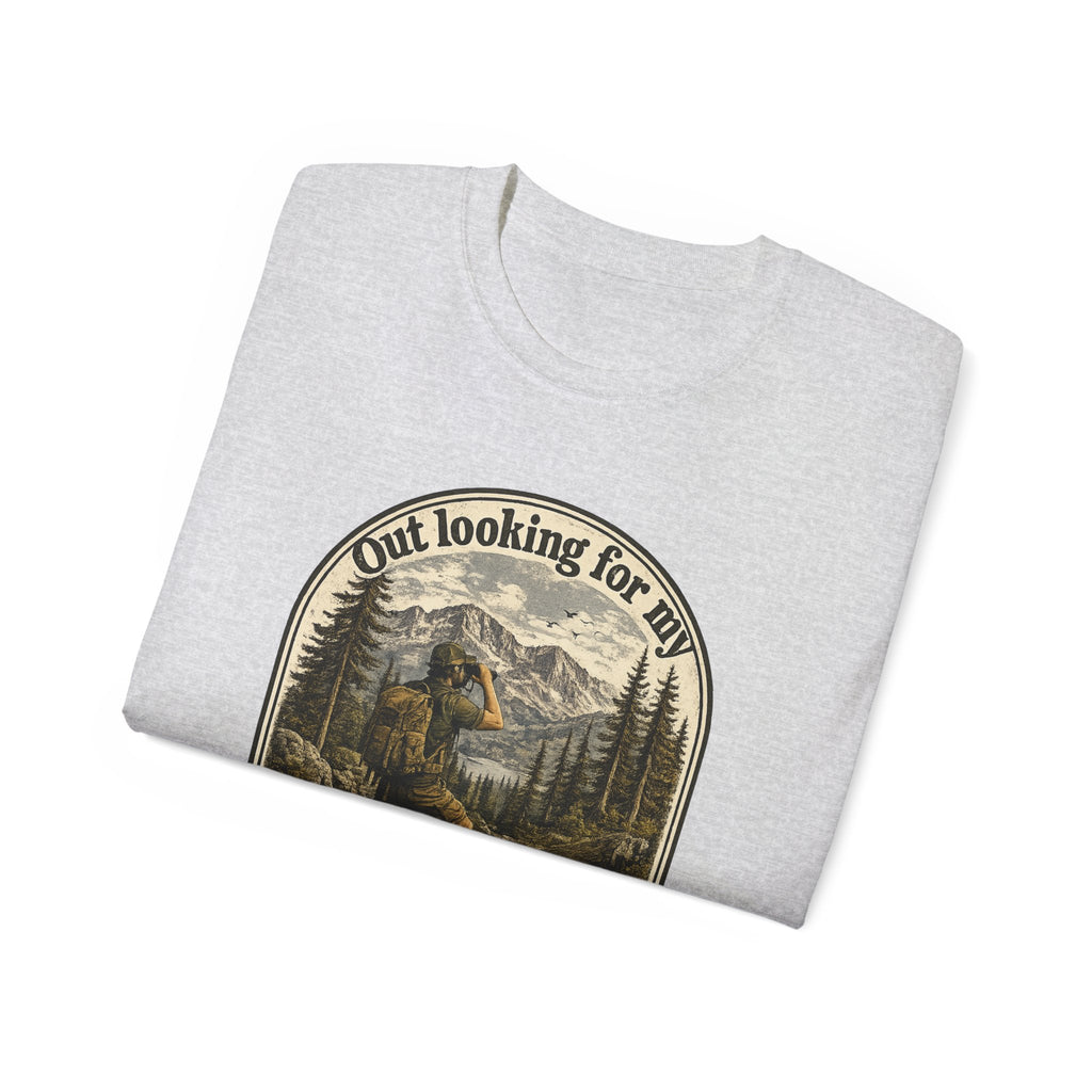 Adventure Graphic Tee — “Out Looking for My Will to Survive” Mountain Hiking Shirt