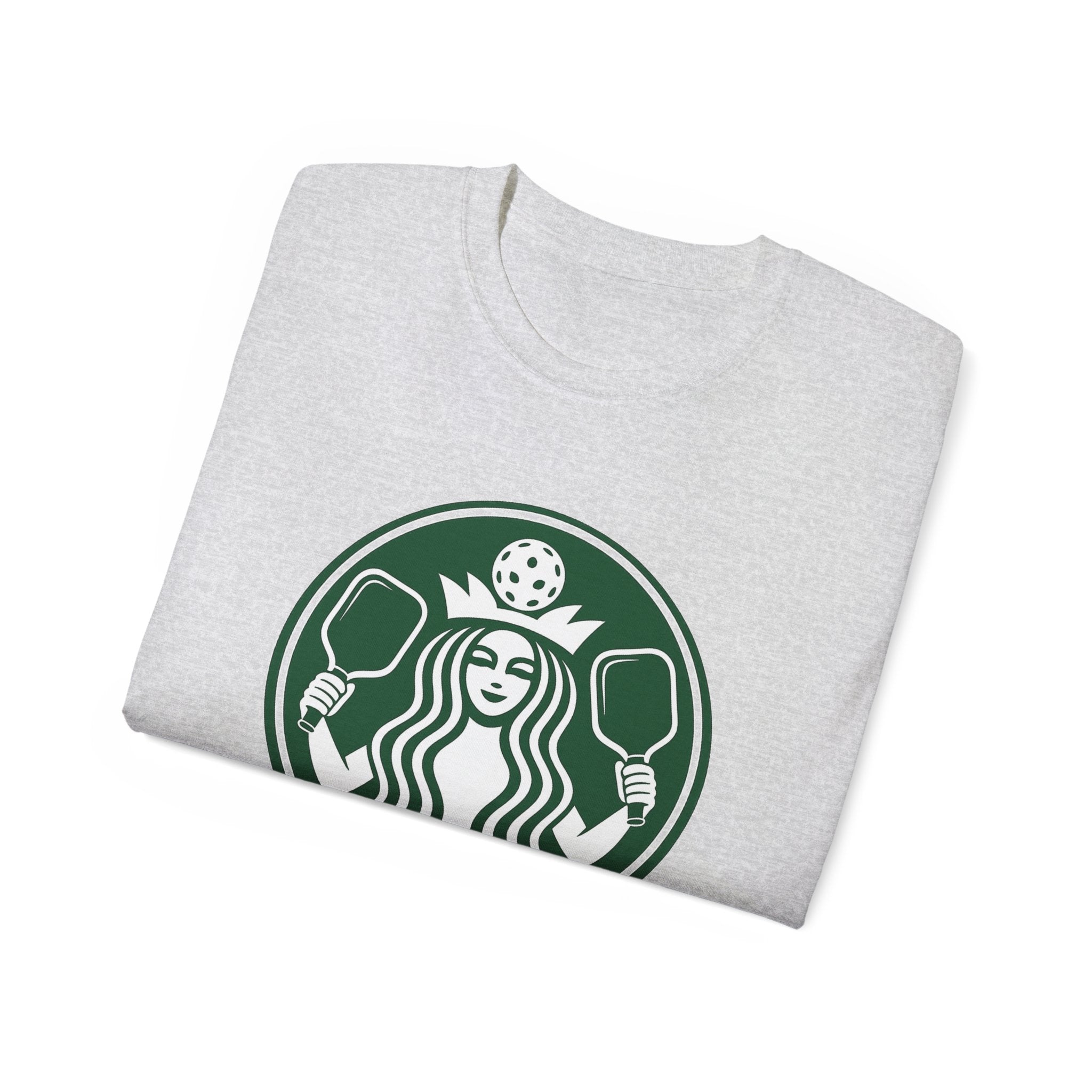 Coffee pickleball Logo Tee — Retro Mermaid Holding paddles Graphic T-Shirt