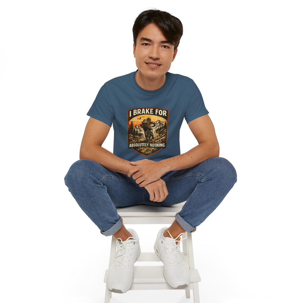 Mountain biking Tee Shirt — "I Brake for Absolutely Nothing" Vintage Rider Tee