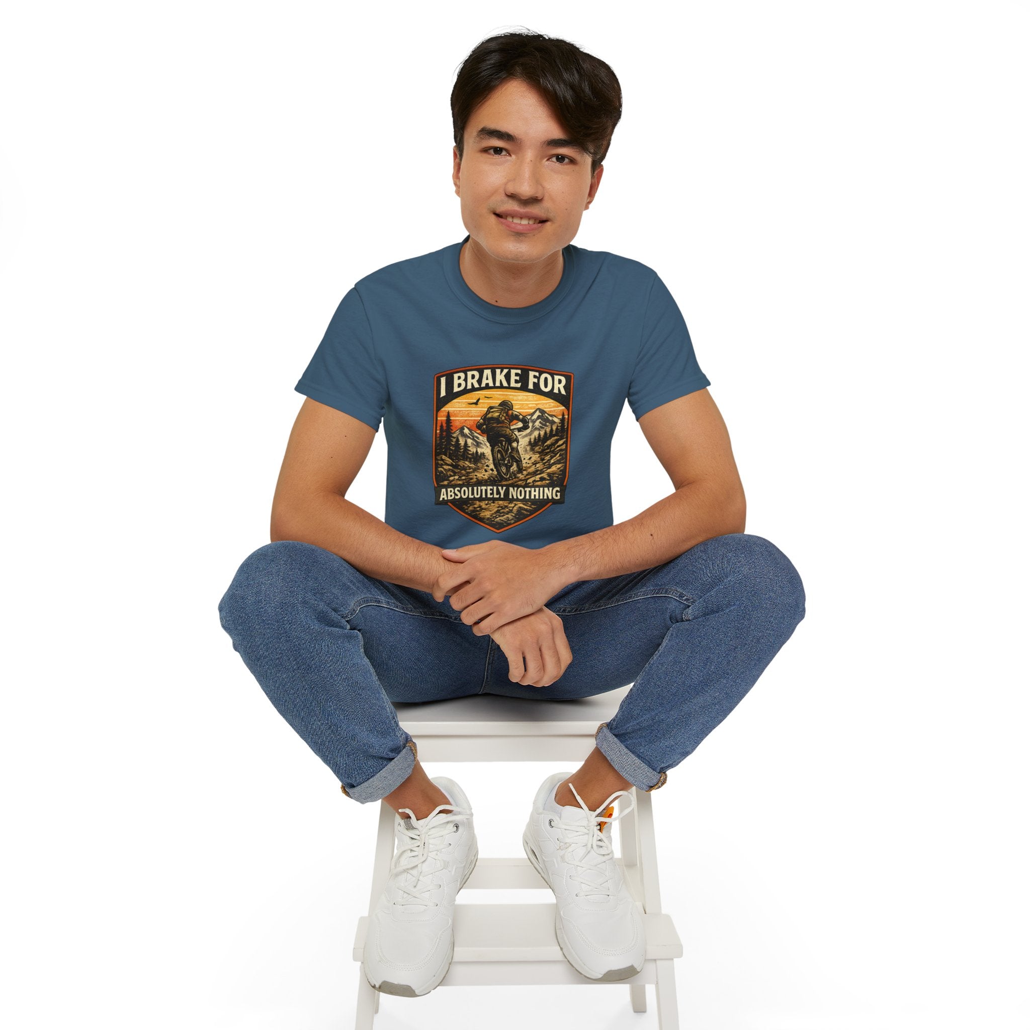 Mountain biking Tee Shirt — "I Brake for Absolutely Nothing" Vintage Rider Tee