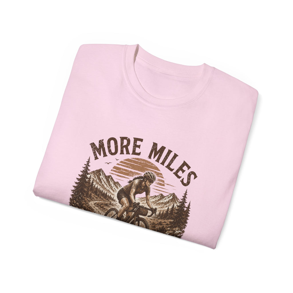 Women’s Gravel Cycling Tee — "More Miles Less People" Gravel Biker Shirt