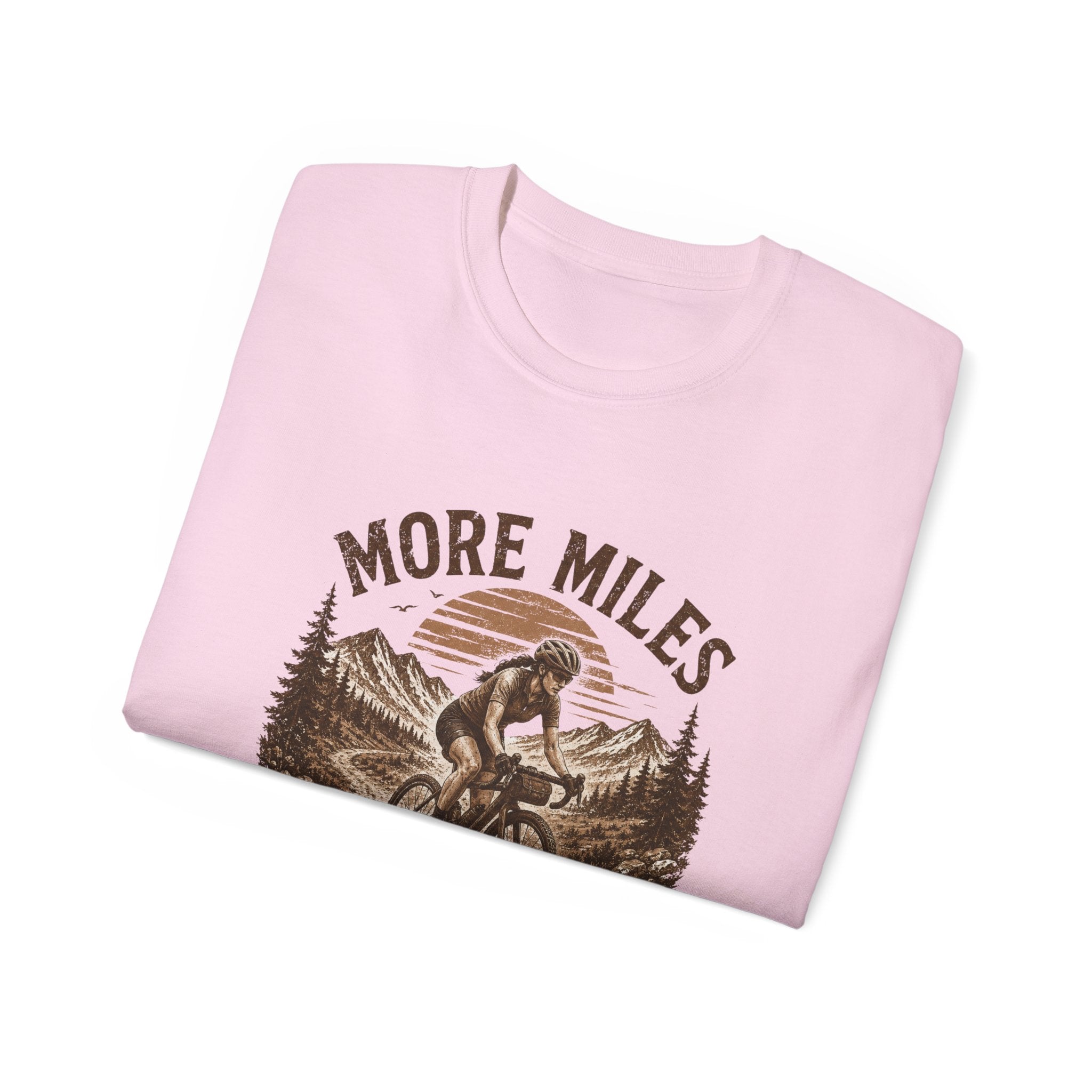 Women’s Gravel Cycling Tee — "More Miles Less People" Gravel Biker Shirt