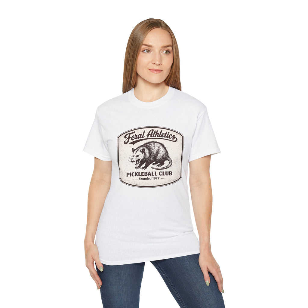 Pickleball Club Tee — "Feral Athletics" Vintage Possum Design