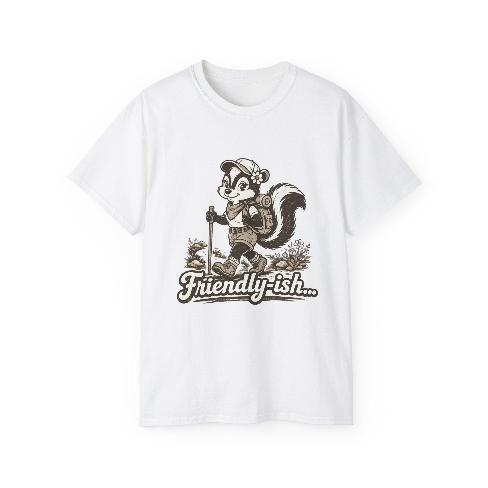 Friendly-ish Woman's Hiking Skunk Tee — Retro Outdoors Graphic T-Shirt
