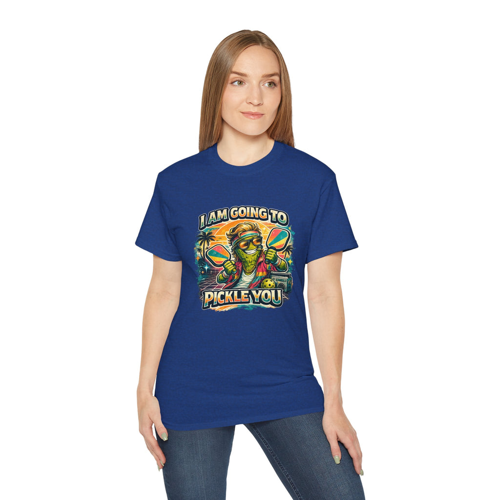 I Am Going To Pickle You Tee — Funny Pickleball Character Graphic T-Shirt