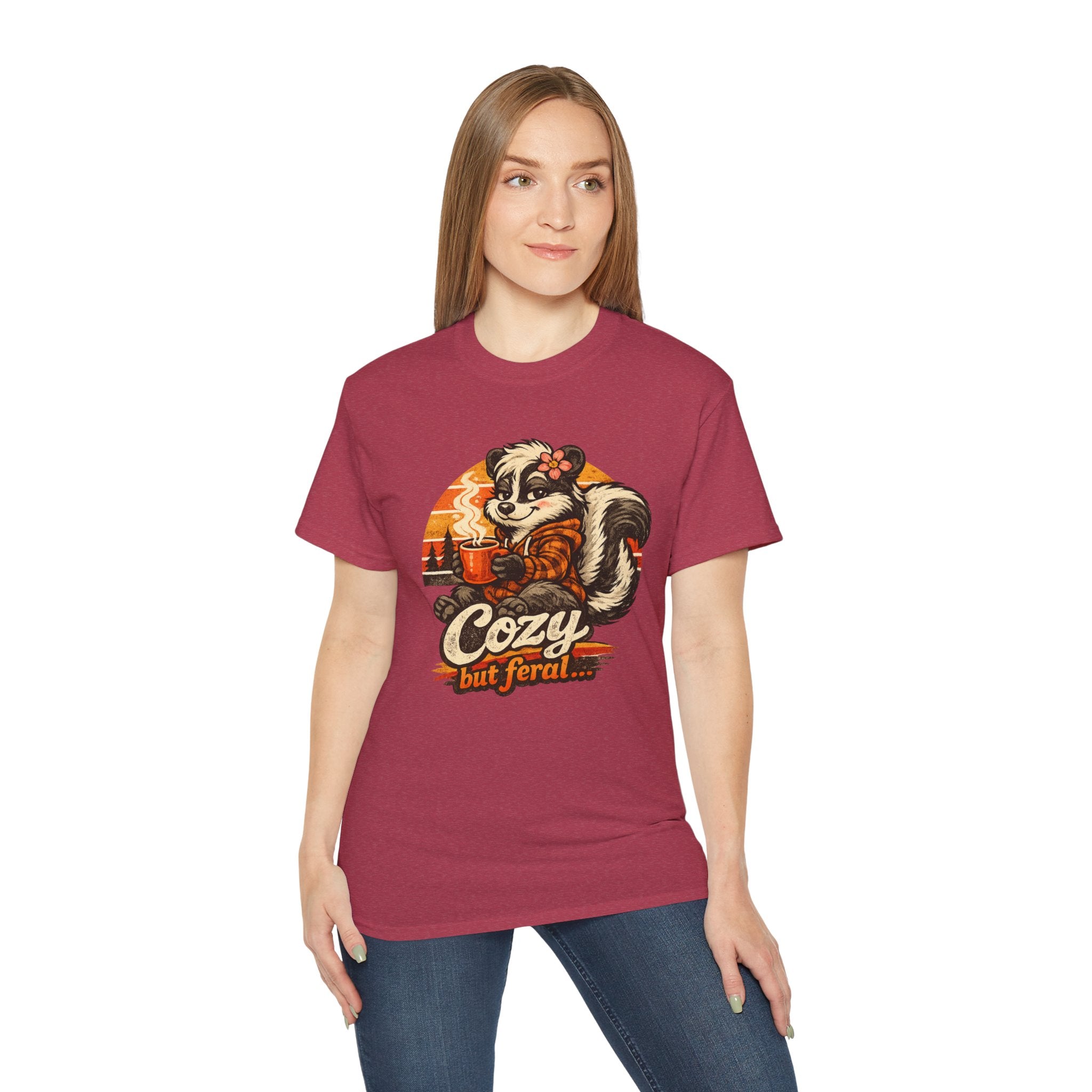 Cozy But Feral Skunk T-Shirt – Cute Retro Autumn Graphic Tee