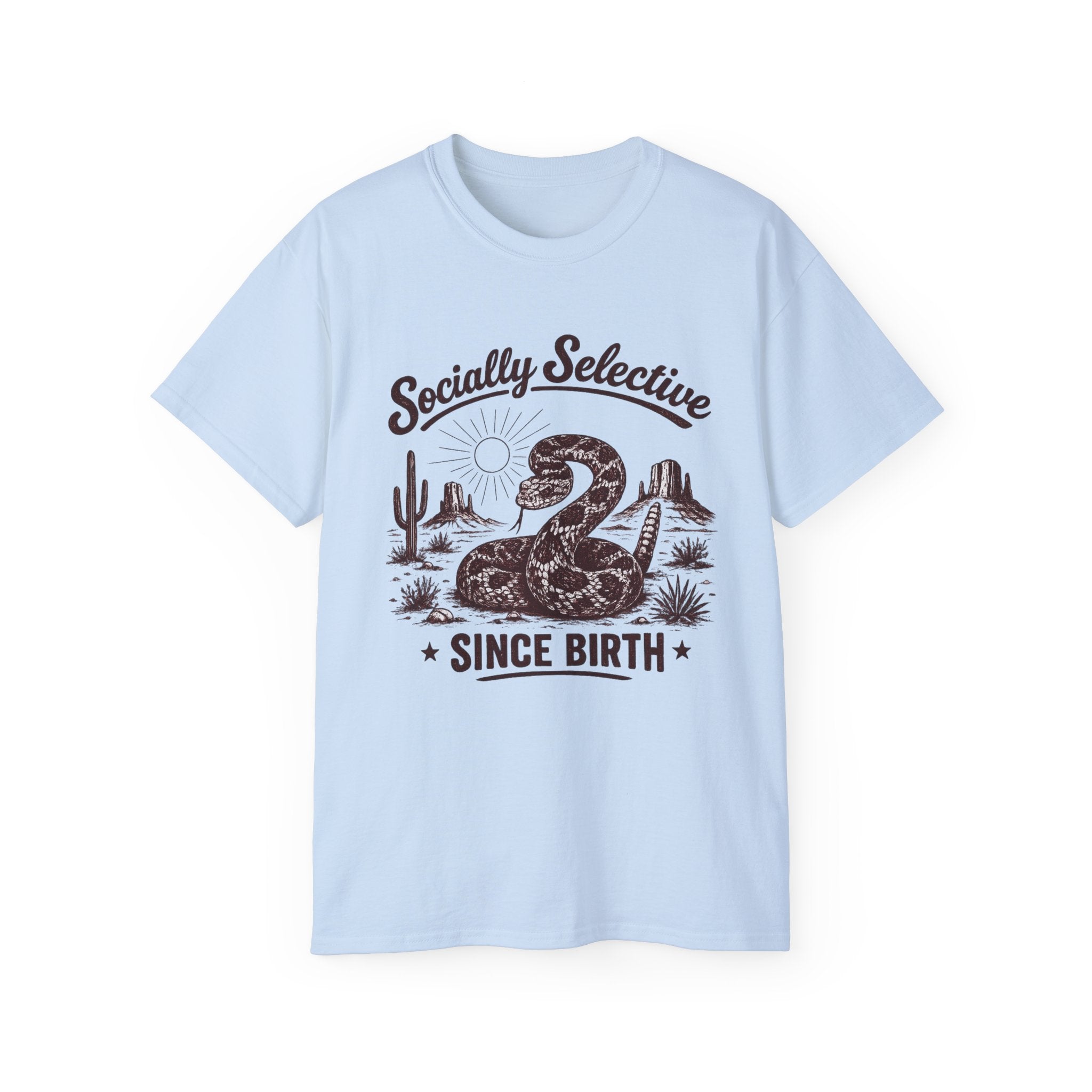 T-Shirt — "Socially Selective Since Birth" Vintage Desert Snake Graphic Tee