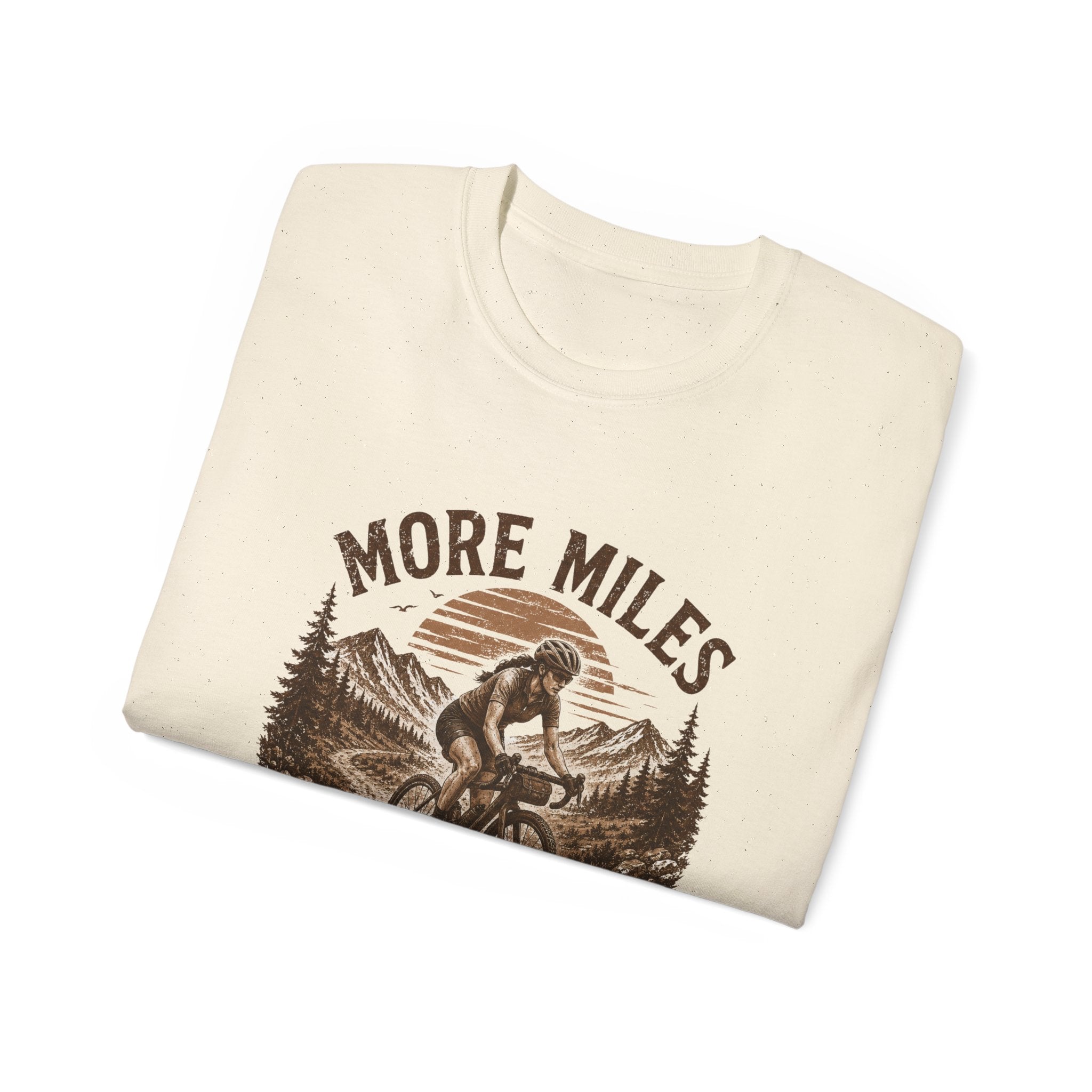 Women’s Gravel Cycling Tee — "More Miles Less People" Gravel Biker Shirt