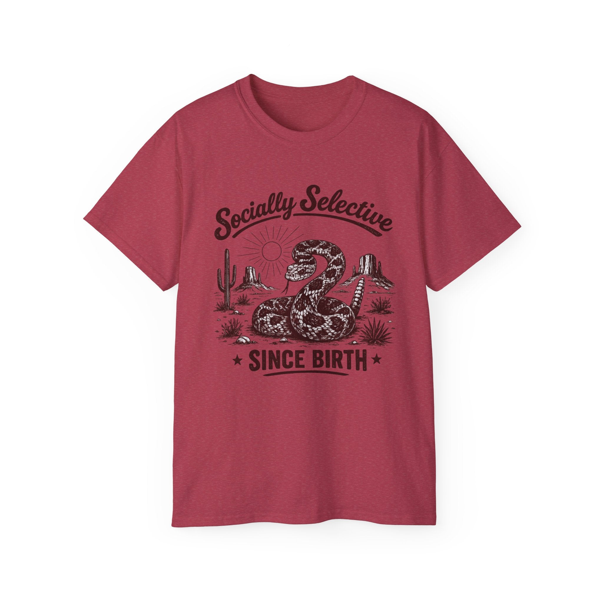 T-Shirt — "Socially Selective Since Birth" Vintage Desert Snake Graphic Tee