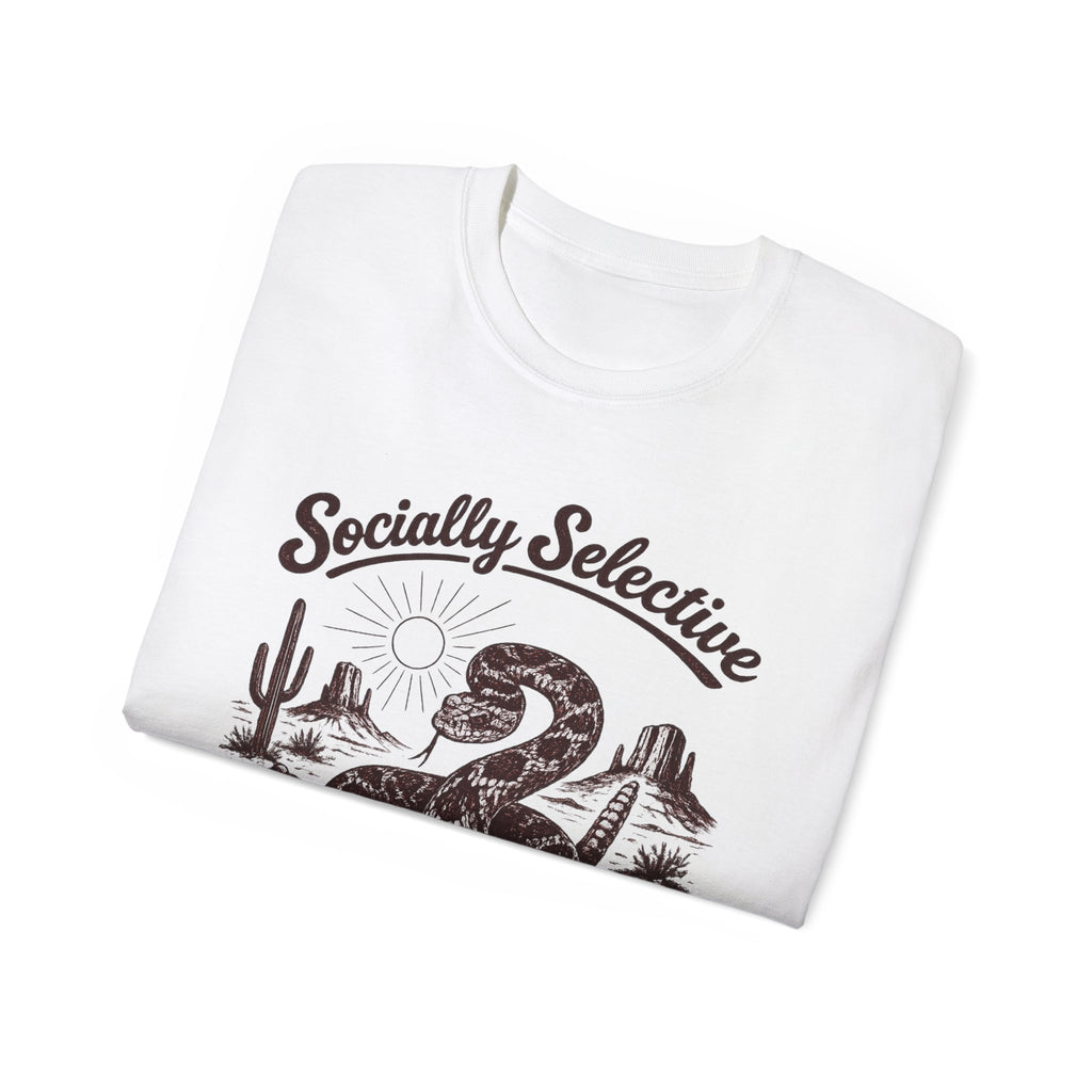 T-Shirt — "Socially Selective Since Birth" Vintage Desert Snake Graphic Tee