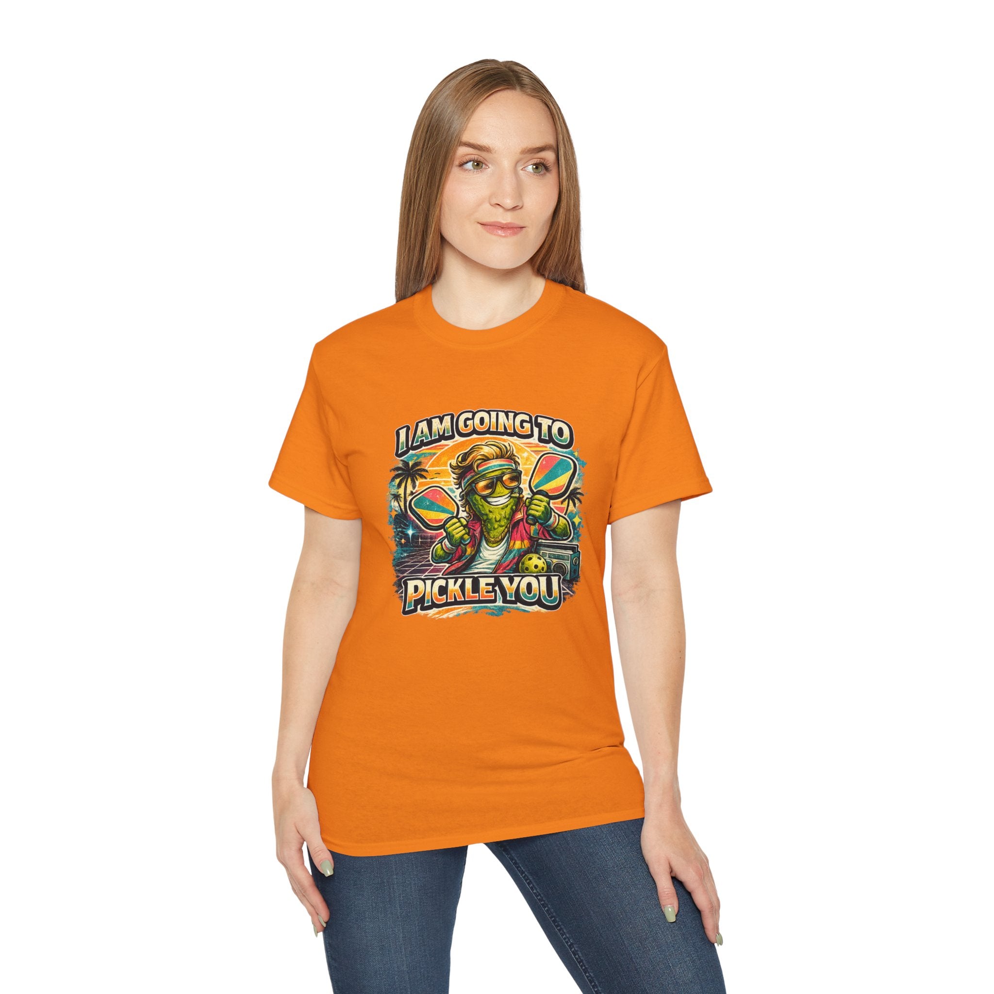 I Am Going To Pickle You Tee — Funny Pickleball Character Graphic T-Shirt