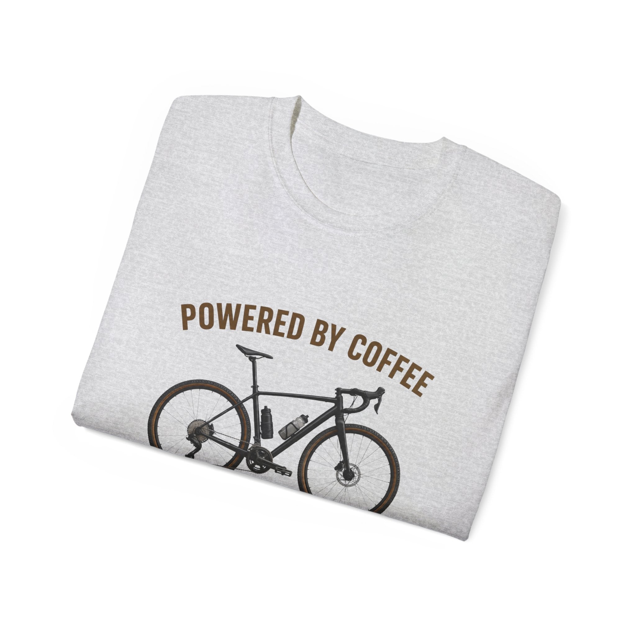 Unisex Coffee-Powered gravel Bike T-Shirt — "Powered by Coffee and Questionable Route Choices"