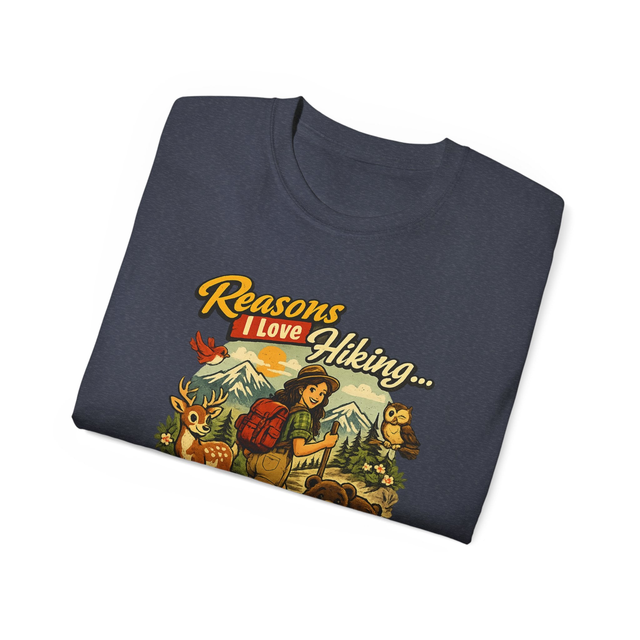 Hiking T-Shirt — "Reasons I Love Hiking... It Keeps Me From Being Charged For Murder" Retro Outdoor Tee