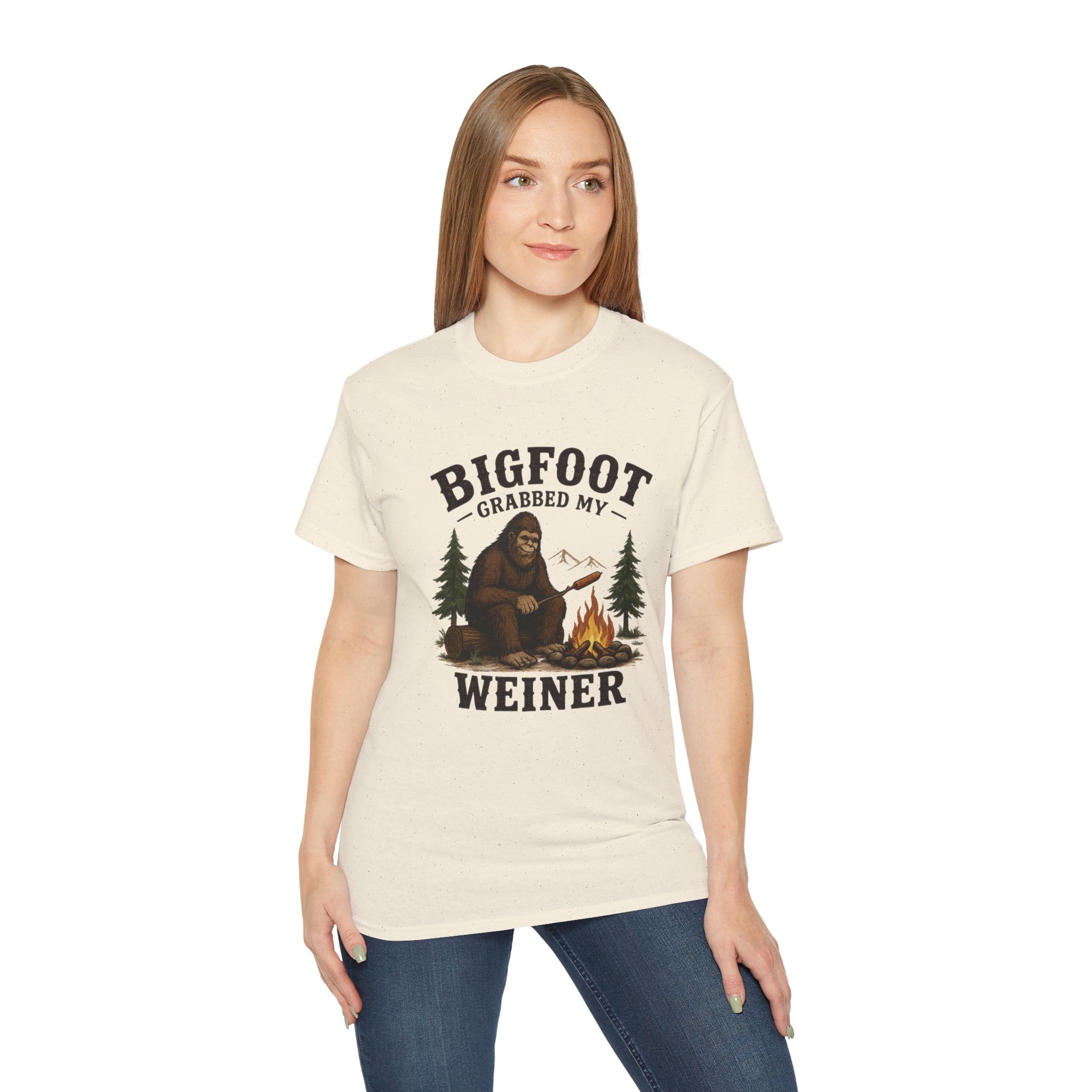 Bigfoot Grabbed My Weiner T-Shirt — Funny Camping Sasquatch Tee