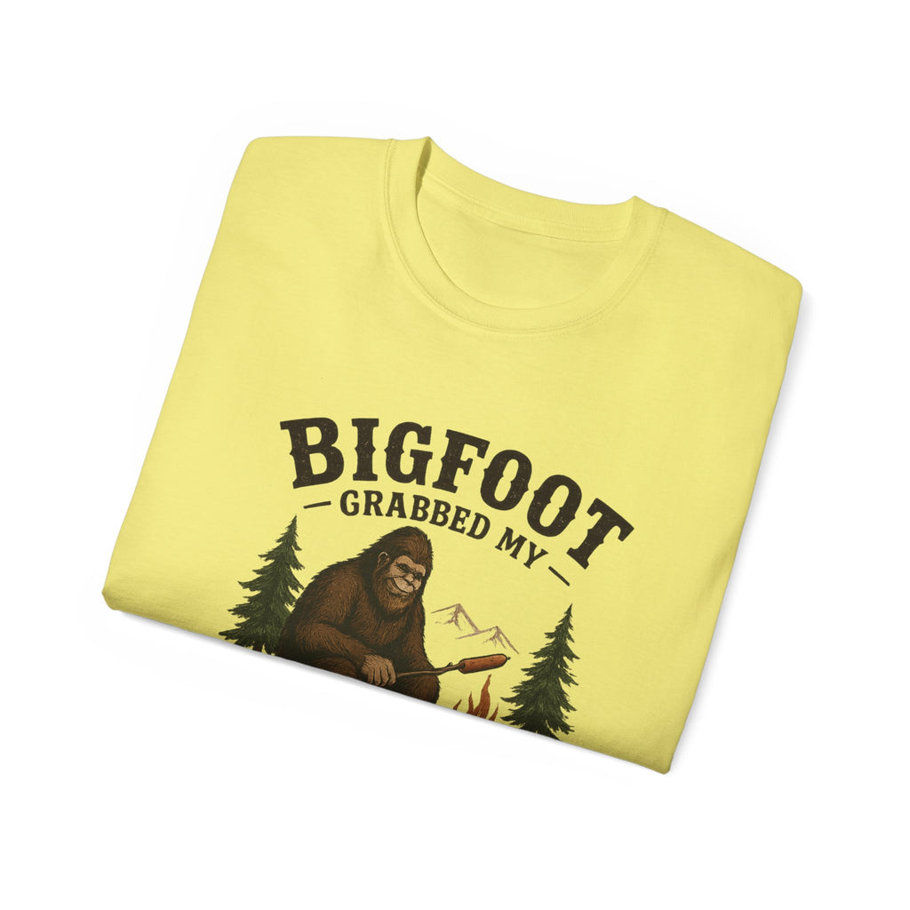 Bigfoot Grabbed My Weiner T-Shirt — Funny Camping Sasquatch Tee