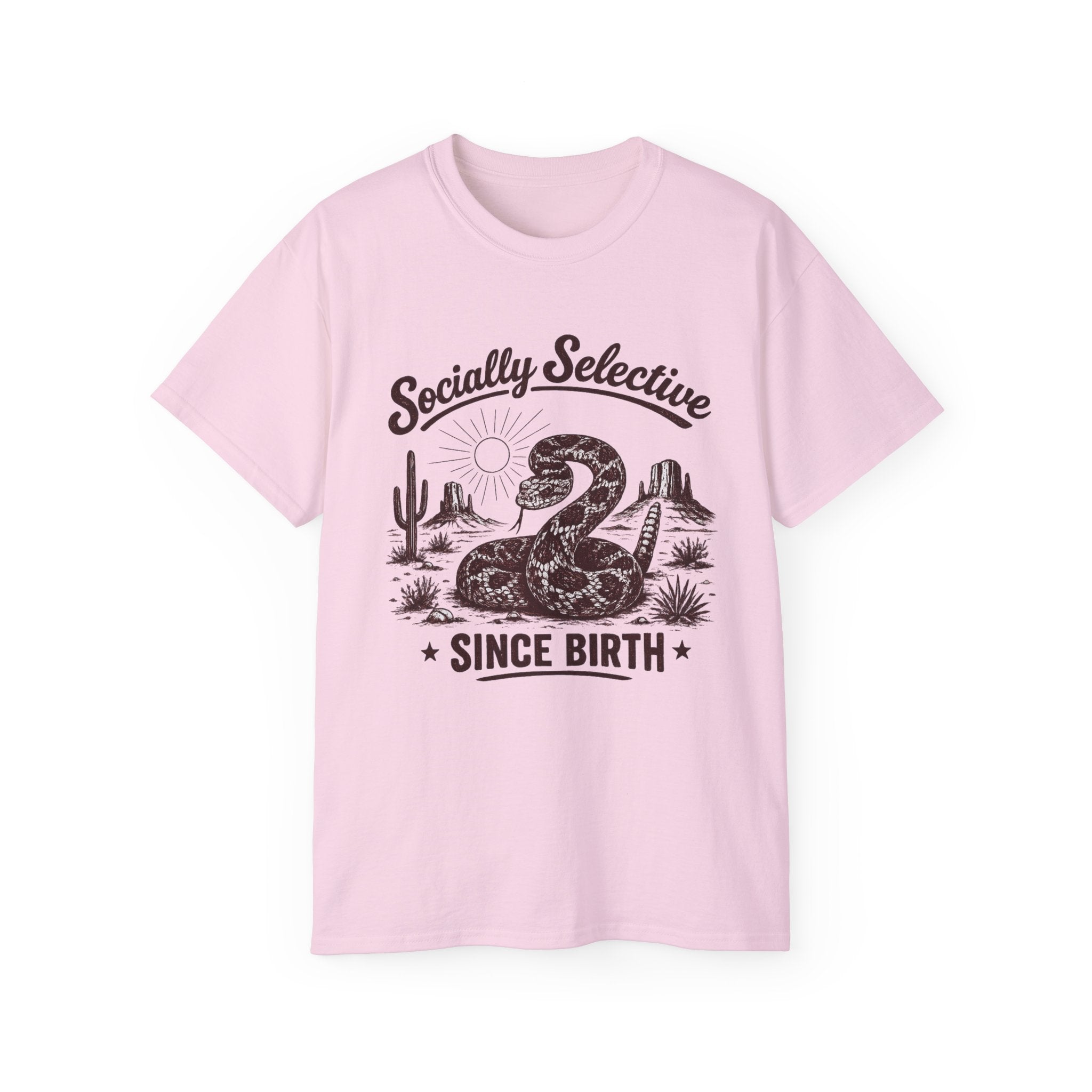 T-Shirt — "Socially Selective Since Birth" Vintage Desert Snake Graphic Tee