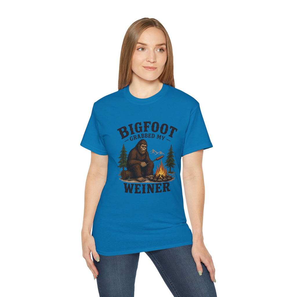 Bigfoot Grabbed My Weiner T-Shirt — Funny Camping Sasquatch Tee