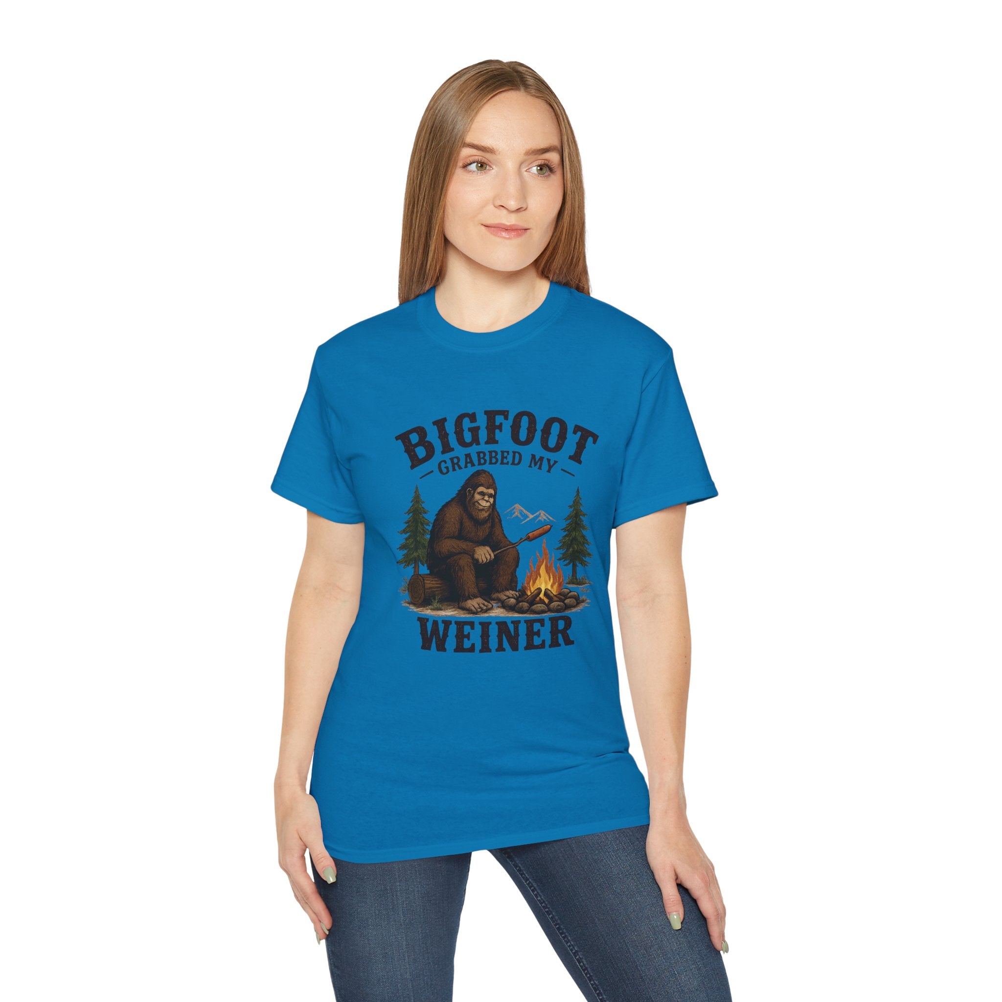 Bigfoot Grabbed My Weiner T-Shirt — Funny Camping Sasquatch Tee