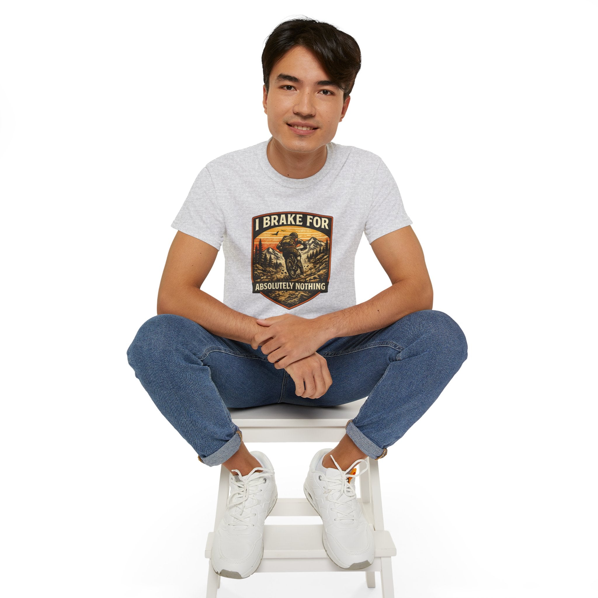 Mountain biking Tee Shirt — "I Brake for Absolutely Nothing" Vintage Rider Tee