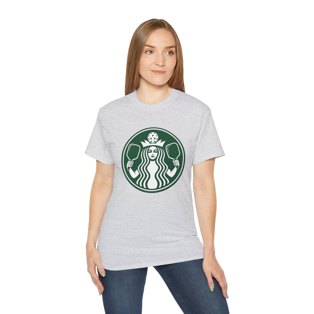 Coffee pickleball Logo Tee — Retro Mermaid Holding paddles Graphic T-Shirt