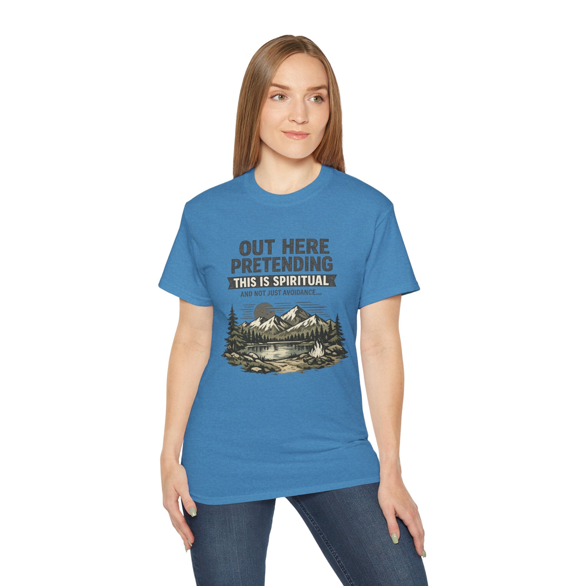 “Out Here Pretending This Is Spiritual” Mountain Camping Shirt