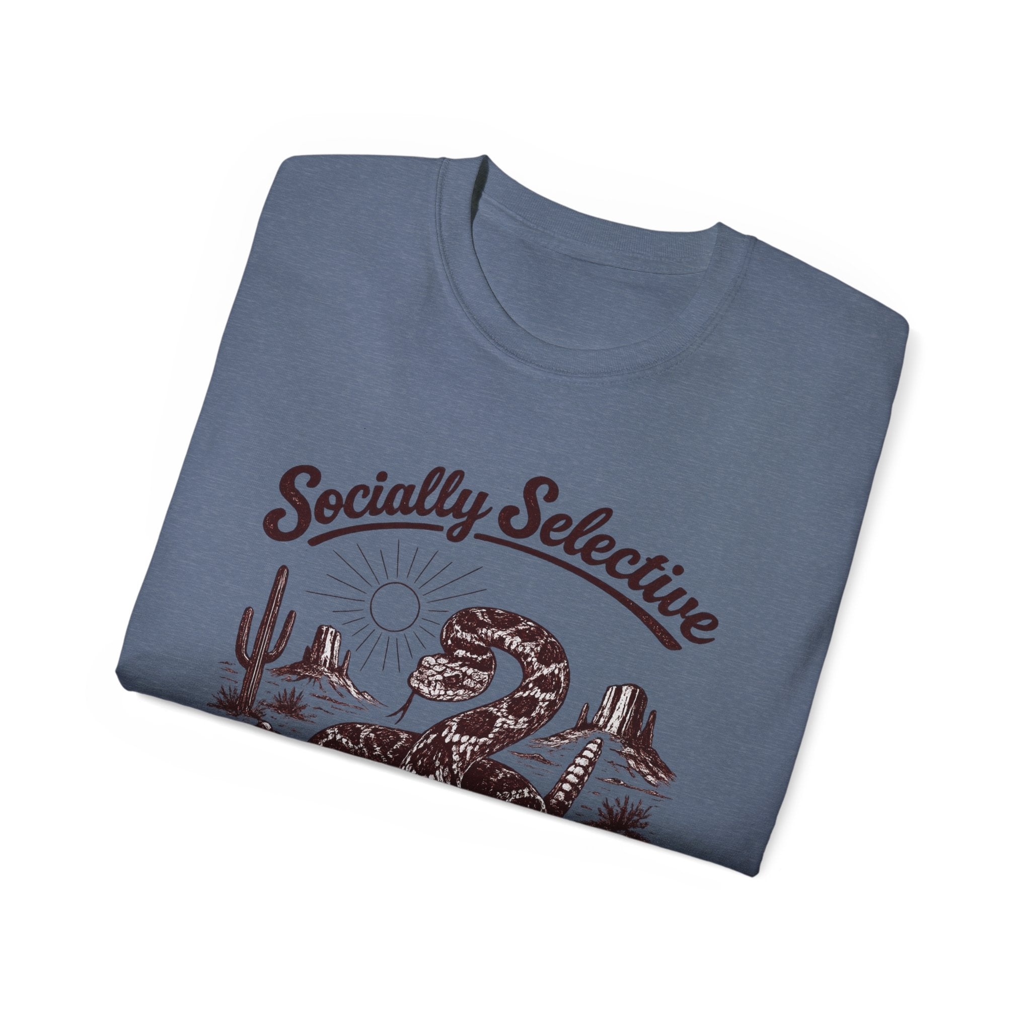T-Shirt — "Socially Selective Since Birth" Vintage Desert Snake Graphic Tee